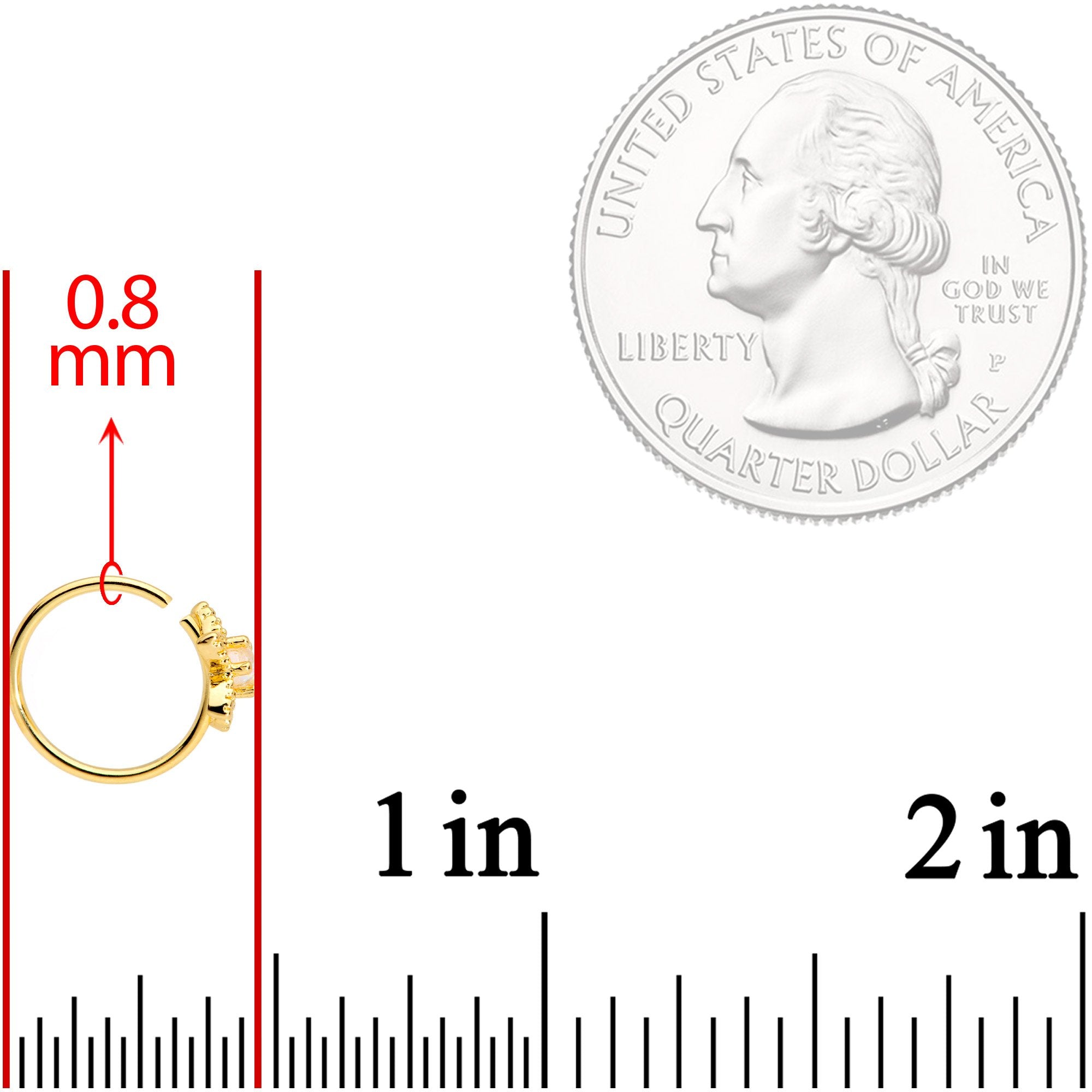 20G 5/16 White Faux Opal Gold Tone Star Seamless Circular Ring