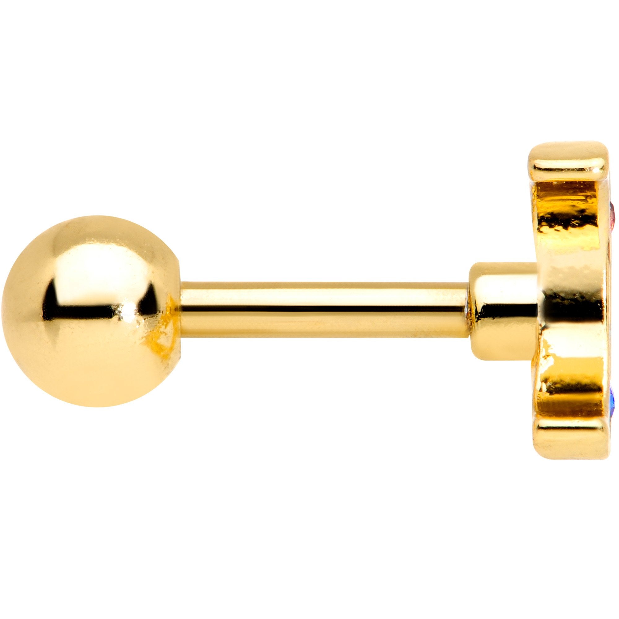 16G 1/4 Multicolor Gem Gold Tone Moon Cartilage Tragus Earring