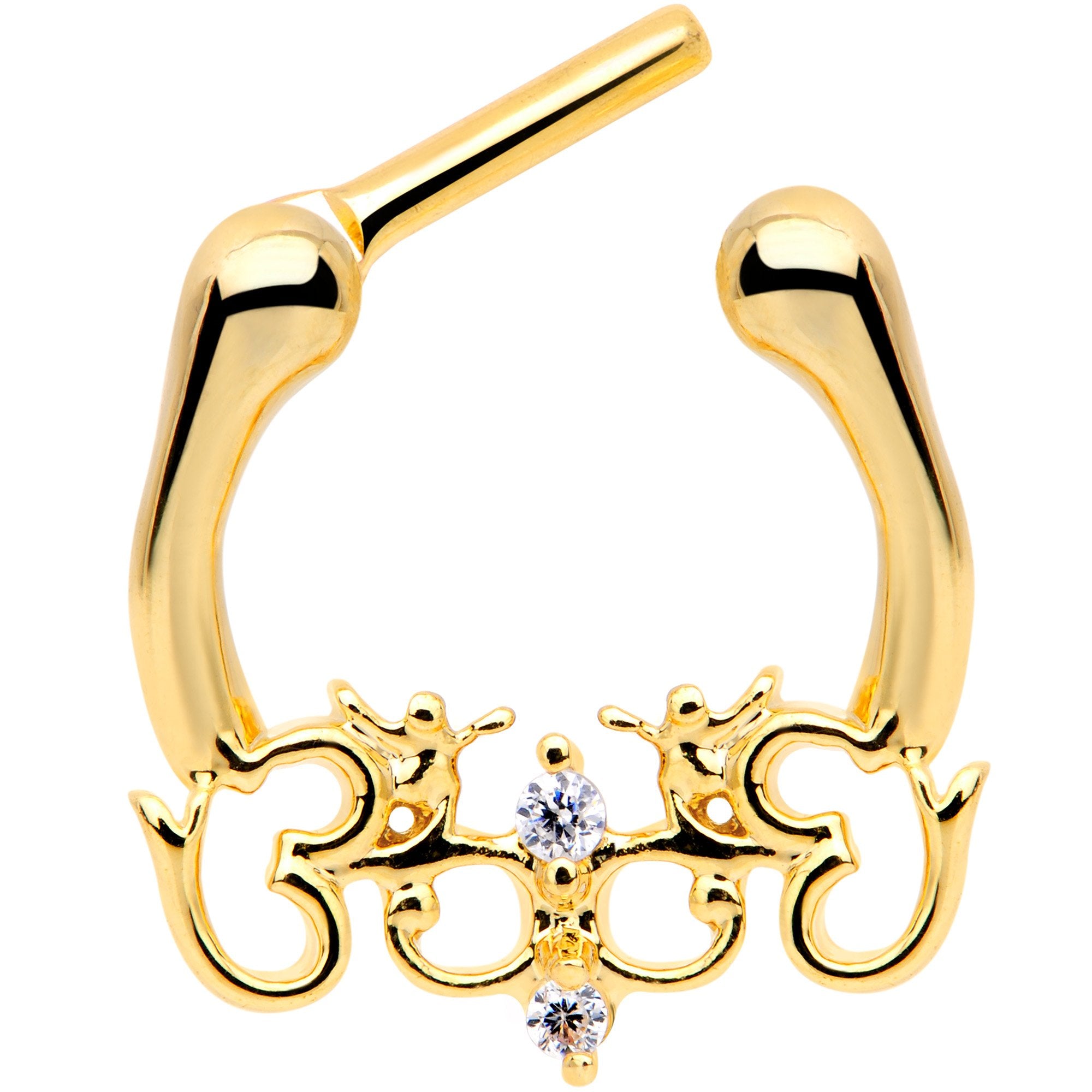 16G 1/4 Clear CZ Gem Gold Tone Abstract Hearts Cartilage Clicker