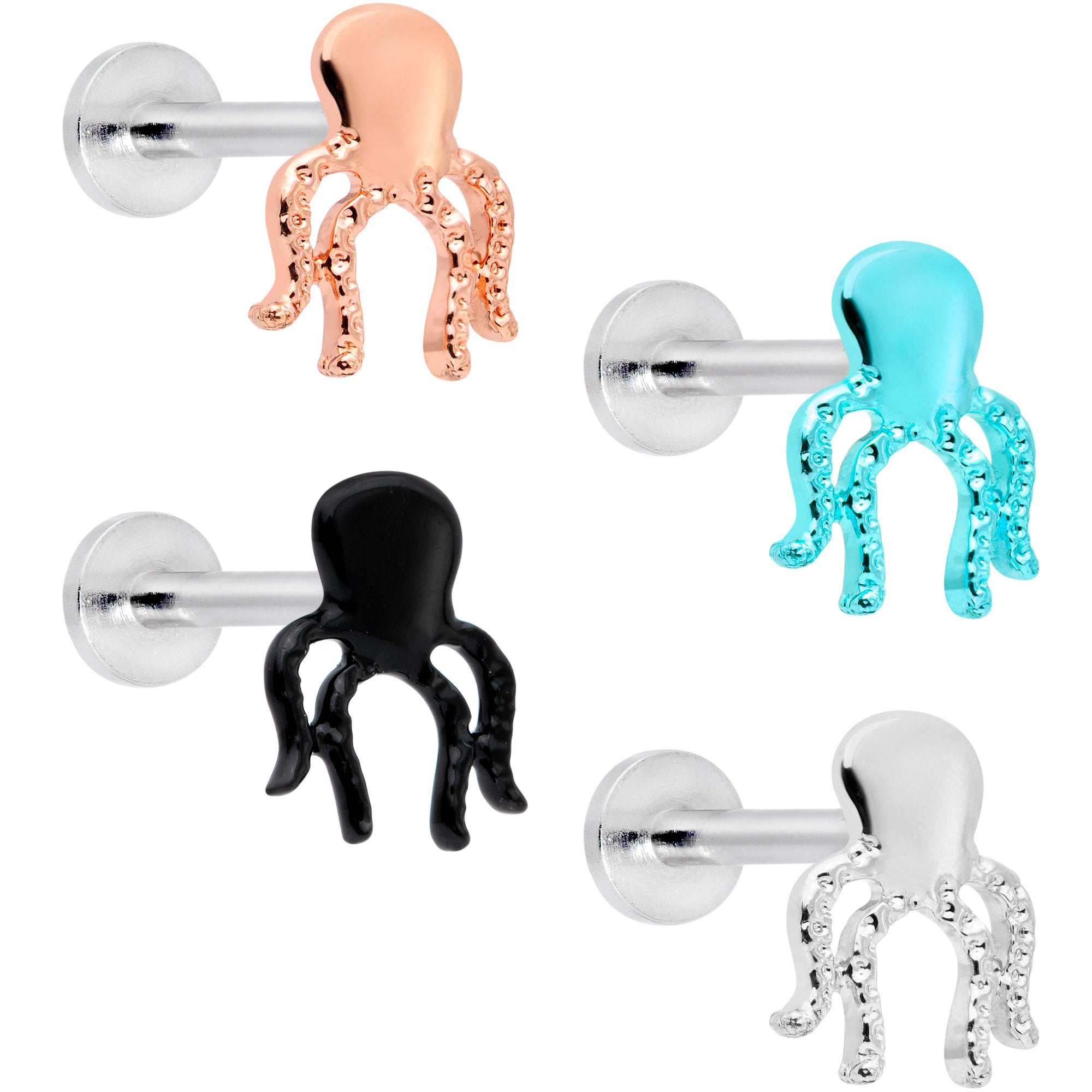 16G 5/16 Multicolor Internally Threaded Octopus Labret Set of 4