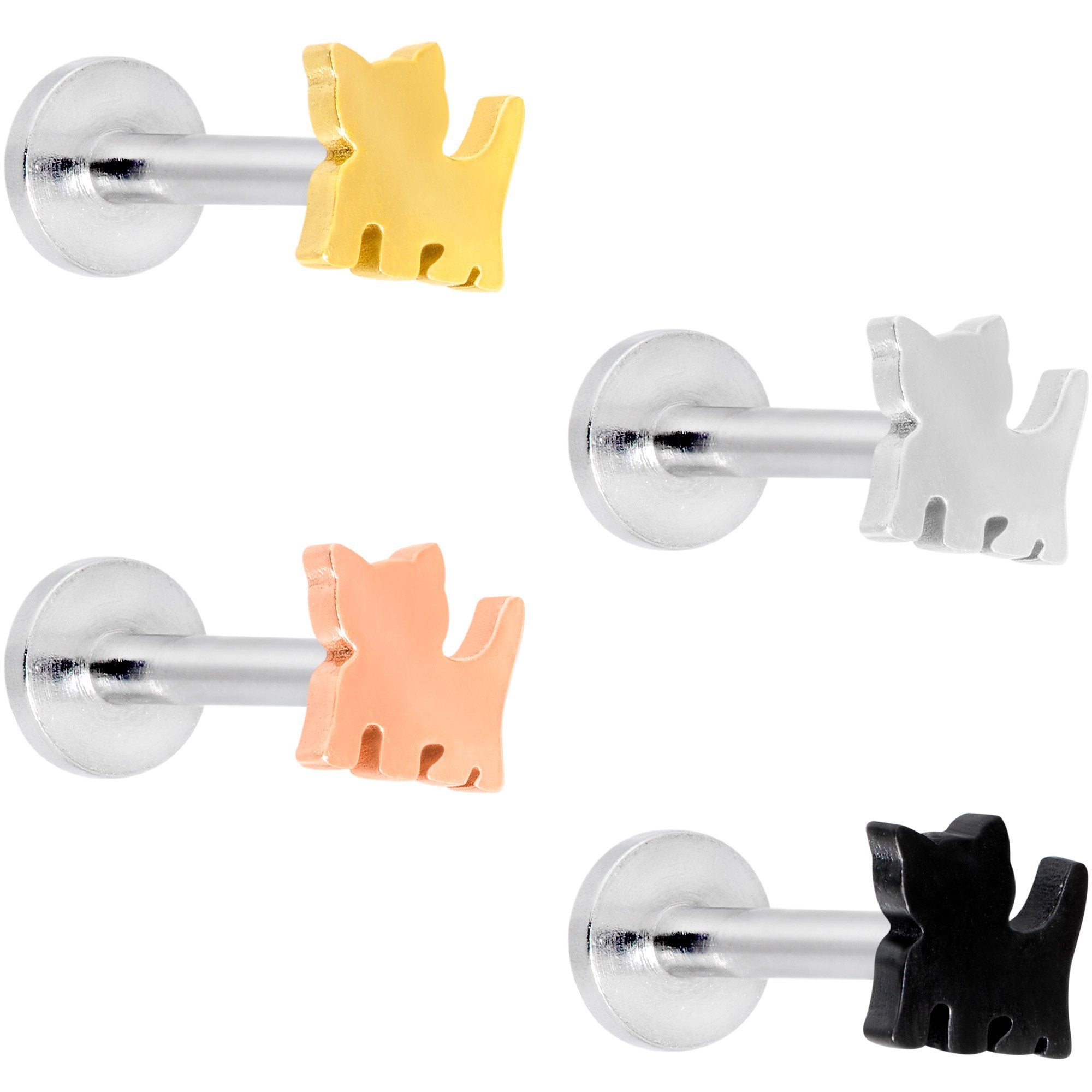 16G 5/16 Multicolor Internally Threaded Kitty Cat Labret Set of 4