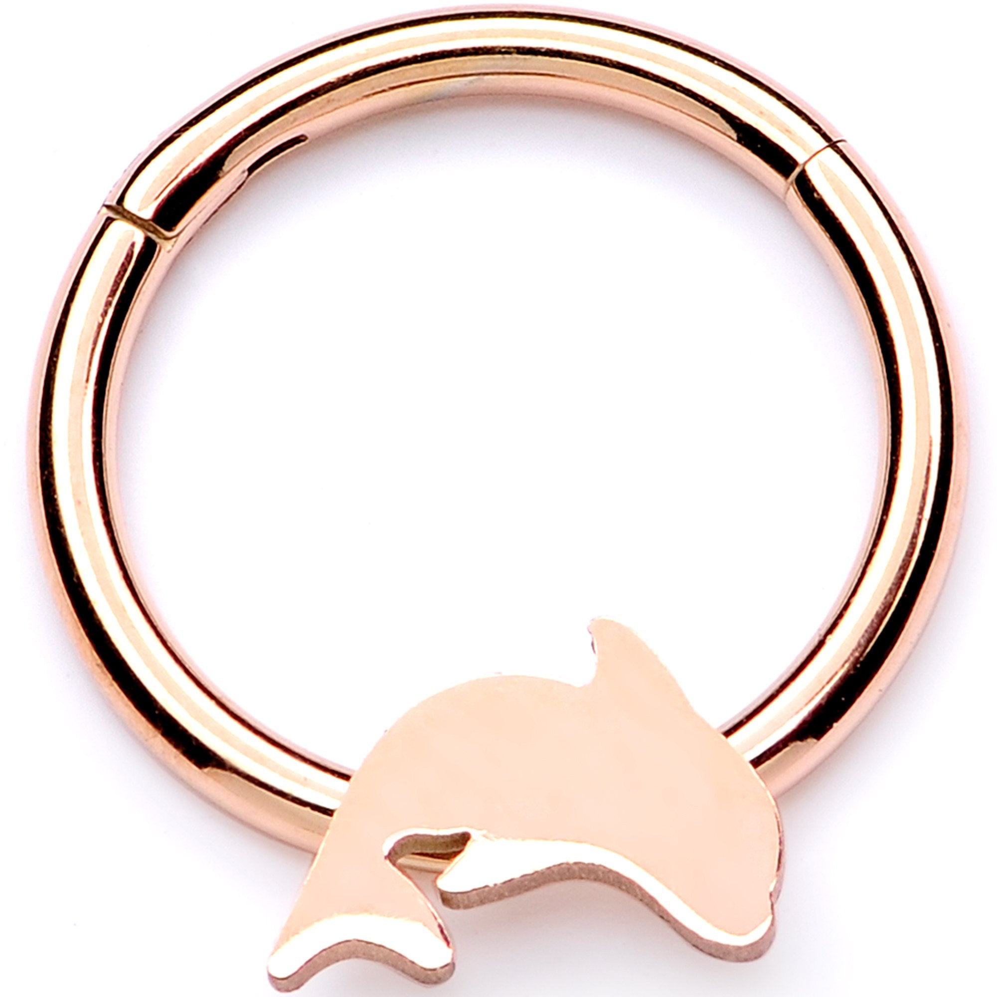 16G 3/8 Rose Gold Leaping Dolphin Hinged Segment Ring