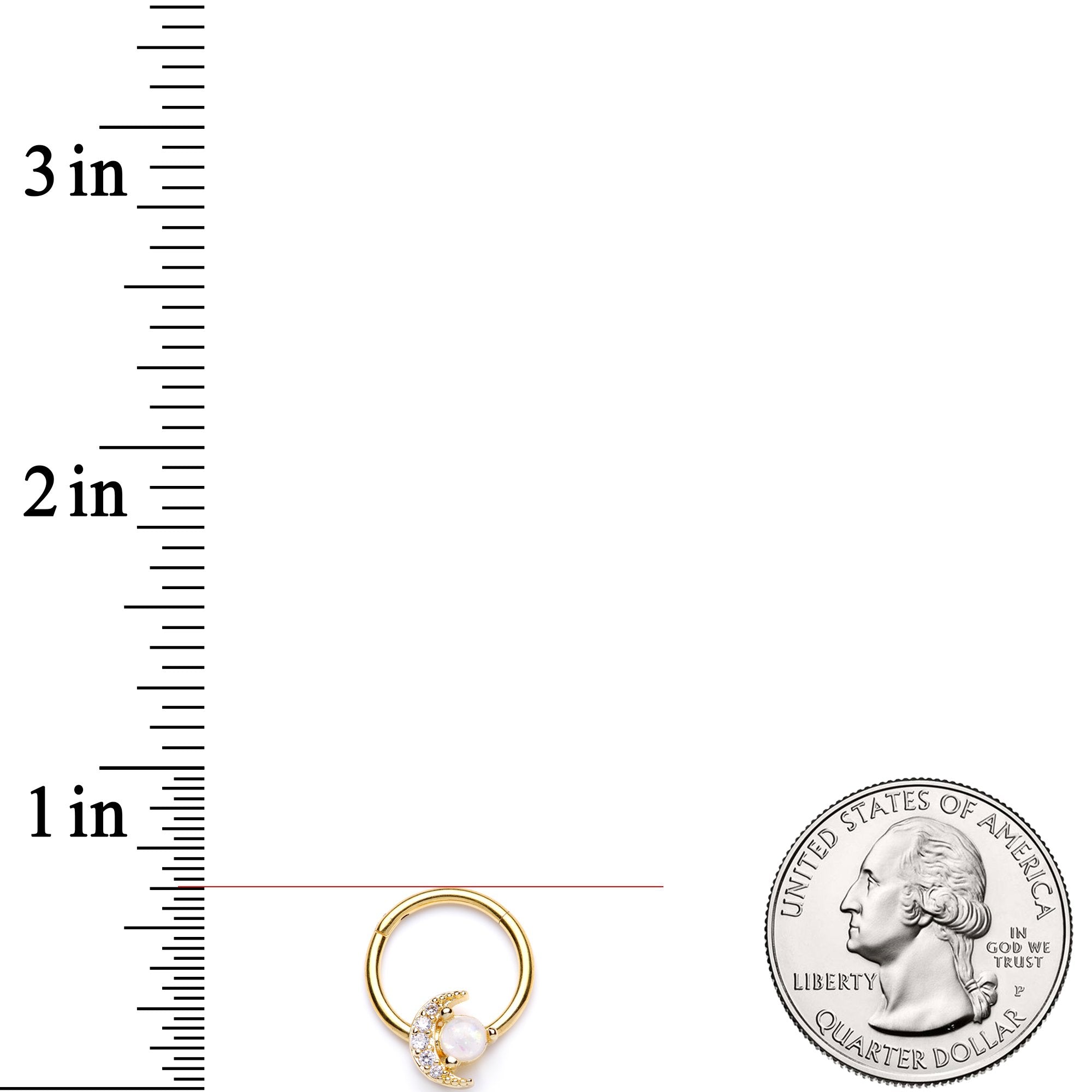 16G 3/8 White Faux Opal Gold Tone Moon Hinged Segment Ring