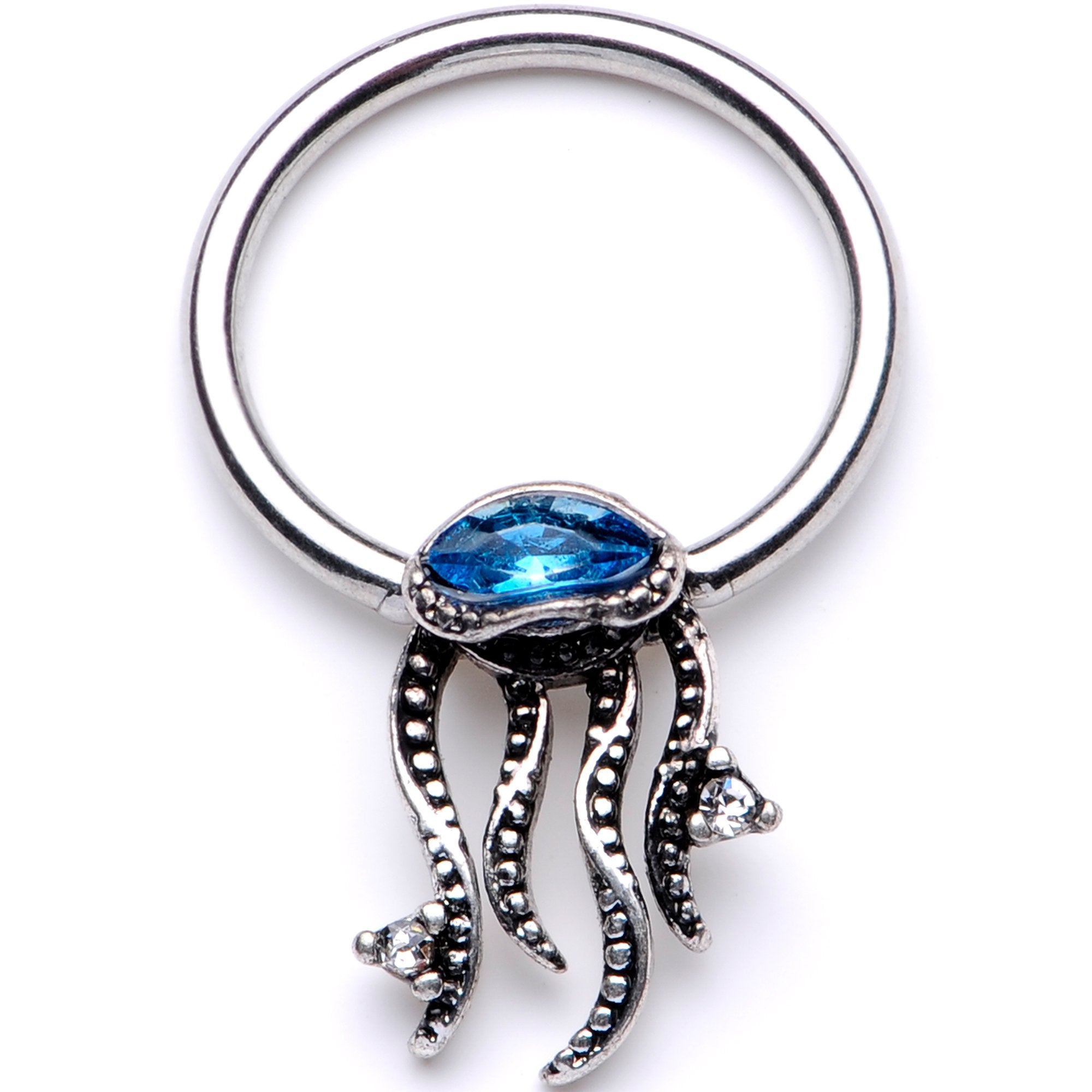 16G 3/8 Blue Gem Nautical Jellyfish BCR Captive Ring
