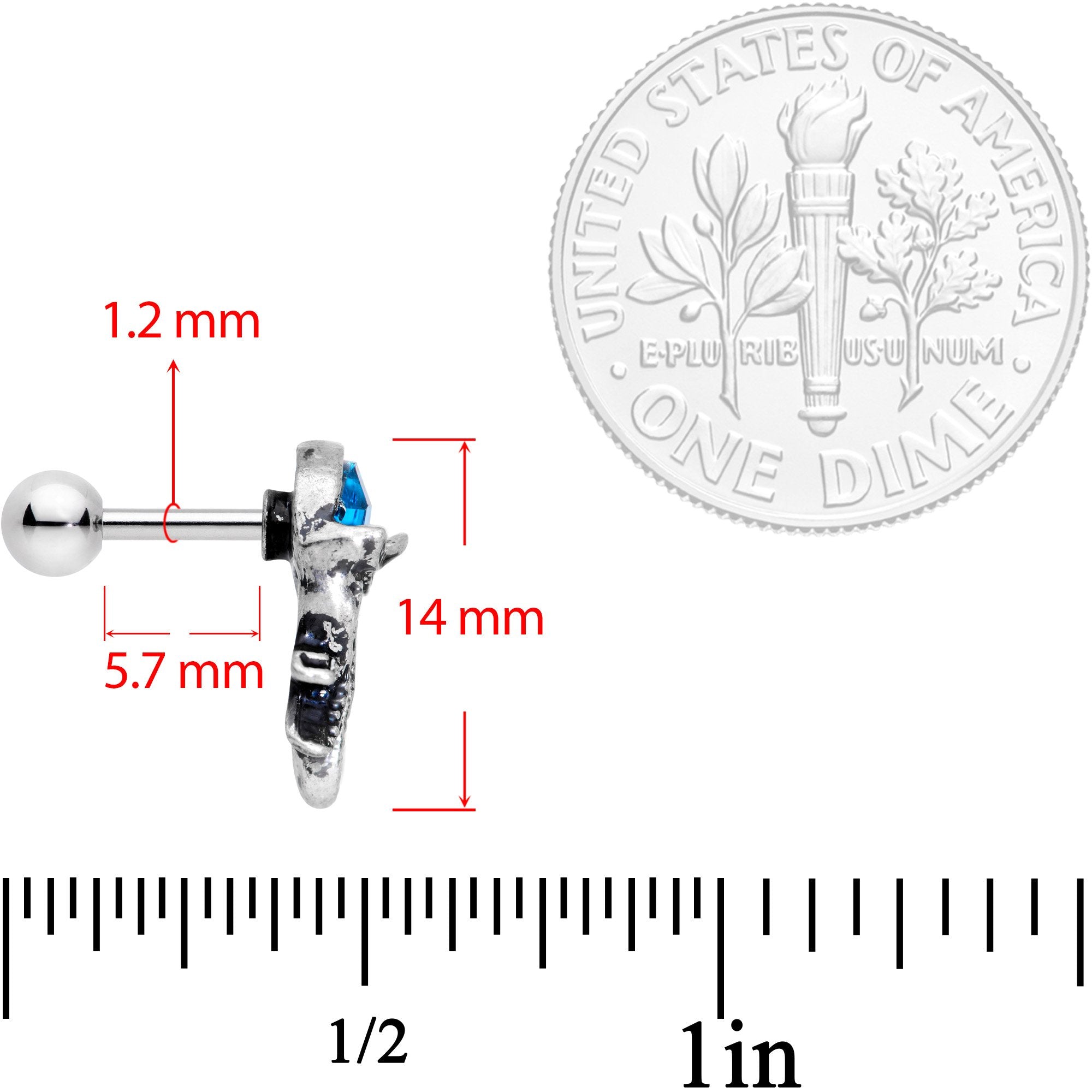 16G 1/4 Aqua Gem Jaunty Jellyfish Cartilage Tragus Earring