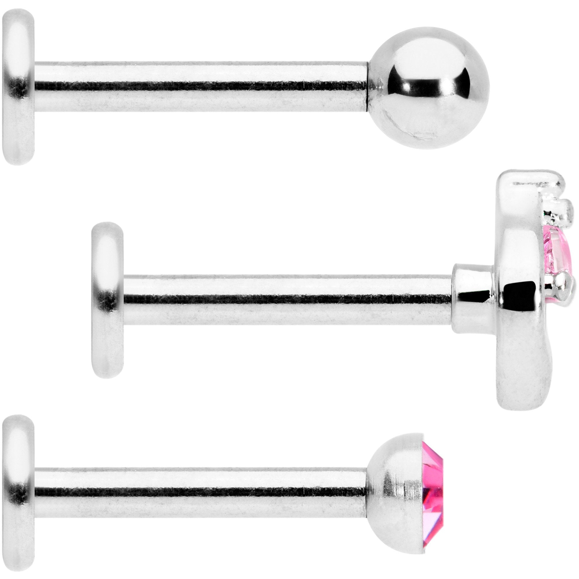 16G 5/16 Pink Gem Internally Threaded Labret Set