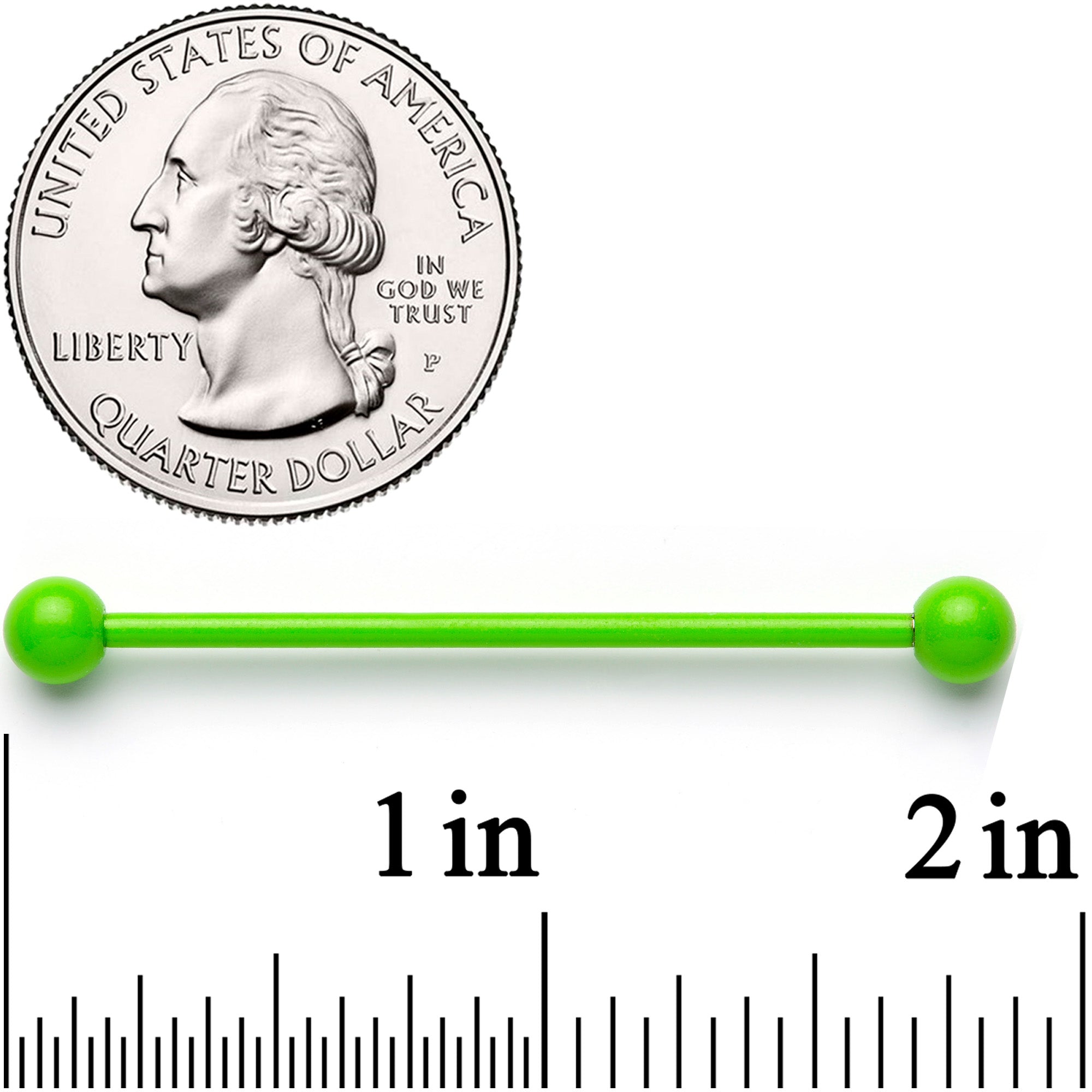 14G Bright Green Coated Glow in the Dark Industrial Barbell 38mm