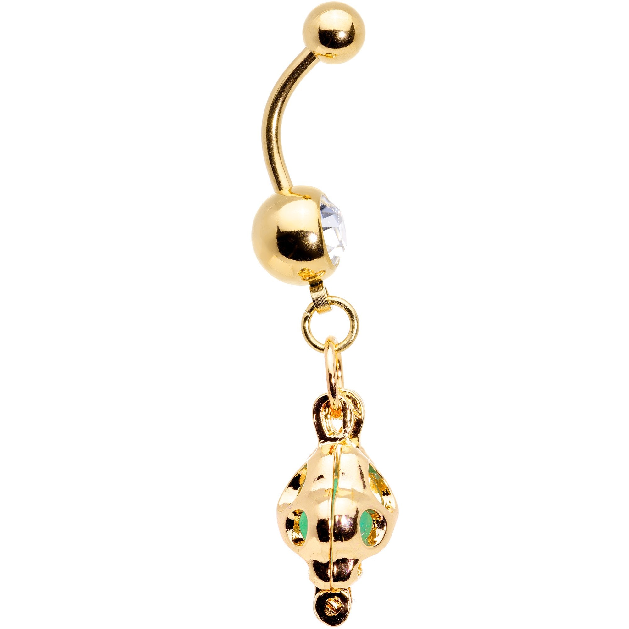 Clear Gem Gold Tone Glow in the Dark Paw Print Dangle Belly Ring