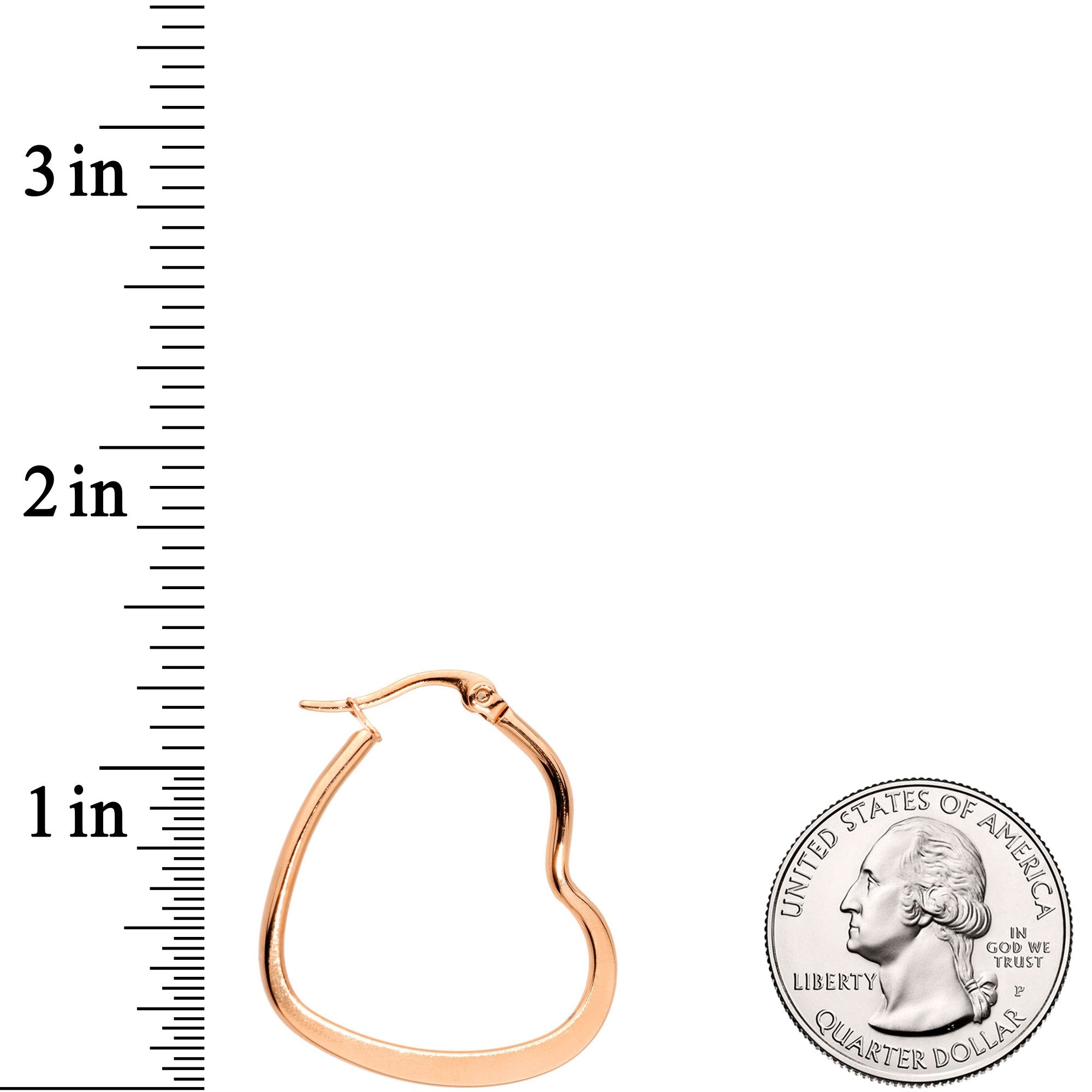 30mm Rose Gold Tone PVD Stainless Steel Heart Hoop Earrings