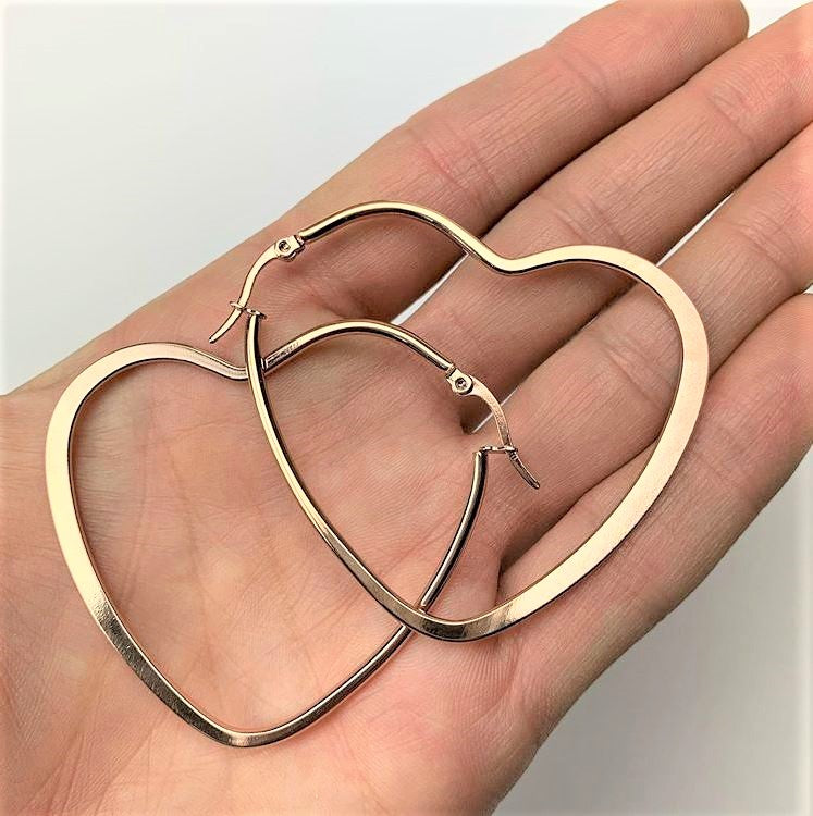 40mm Rose Gold Tone PVD Stainless Steel Heart Hoop Earrings