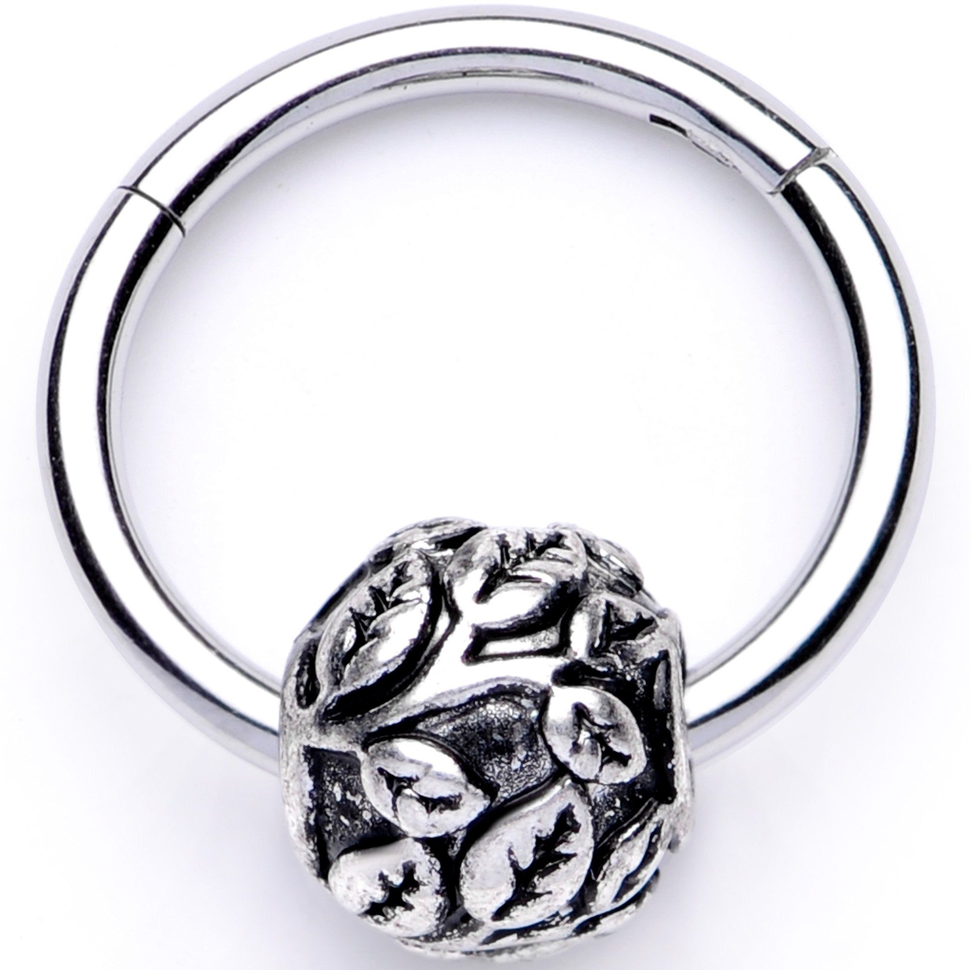 16G 3/8 Leaf Pattern Bead Hinged Segment Ring