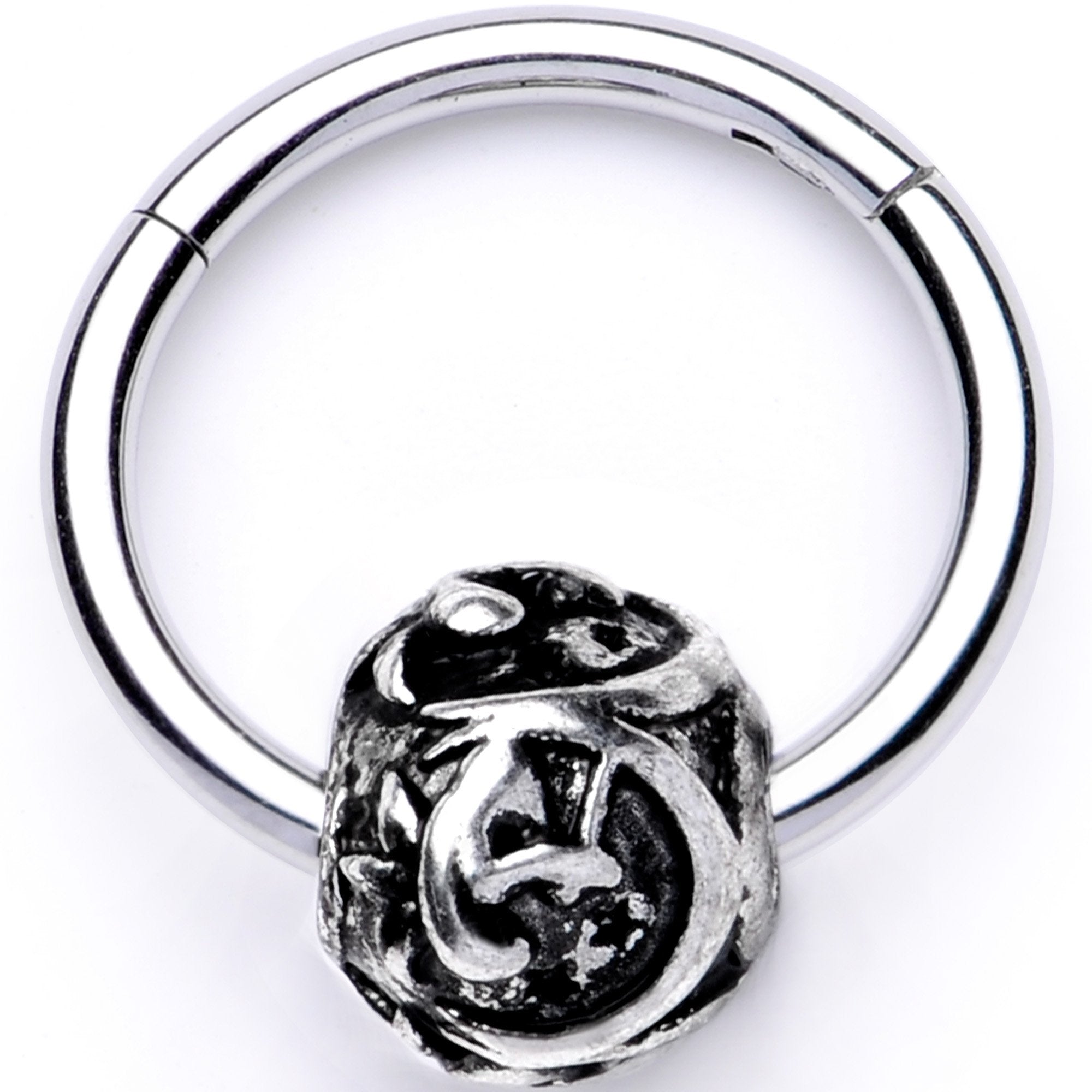 16G 3/8 Abstract Pattern Bead Hinged Segment Ring