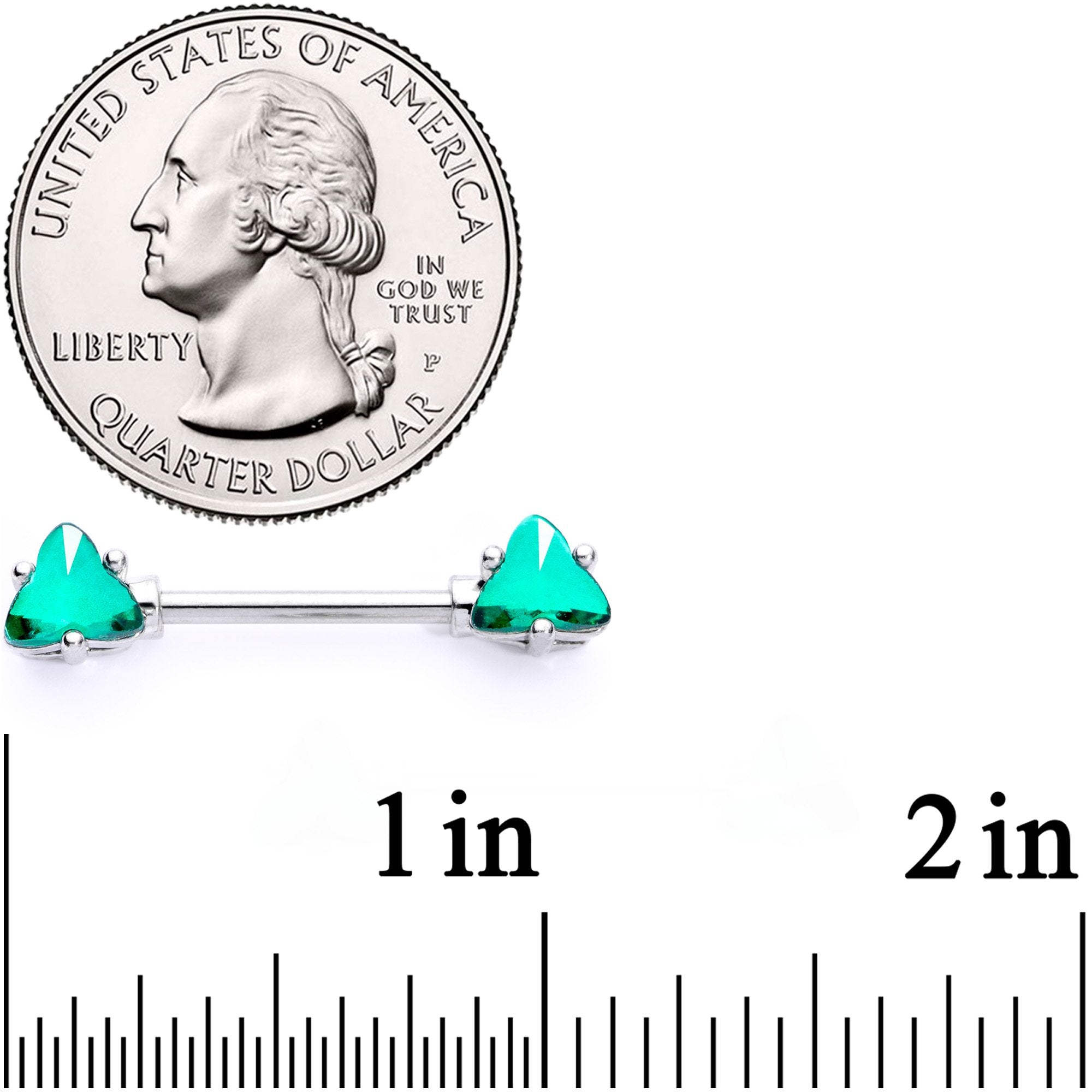 14G 9/16 Green Gem Geometric Triangles Barbell Nipple Ring Set