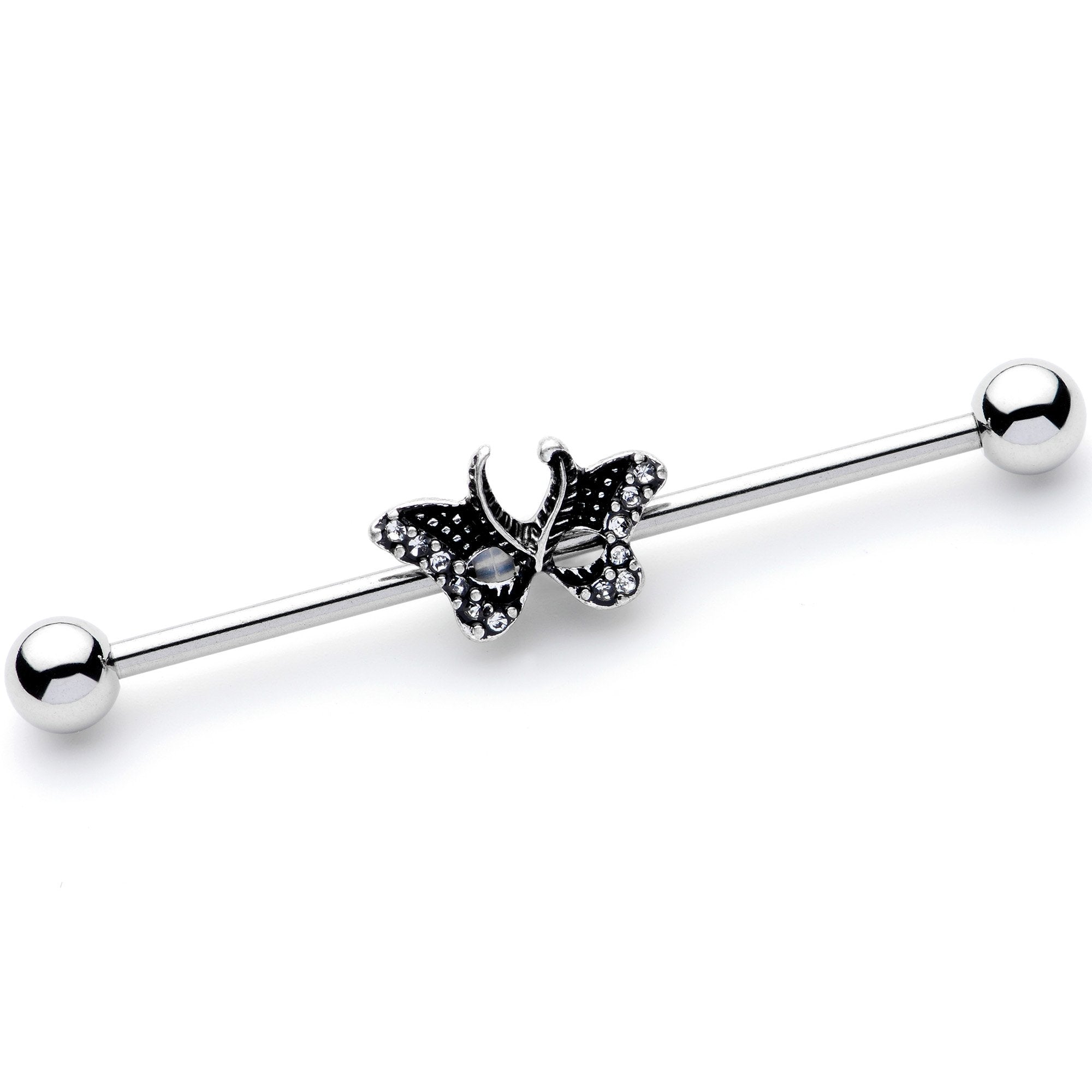 14G Clear Gem Catch That Butterfly Industrial Barbell 38mm