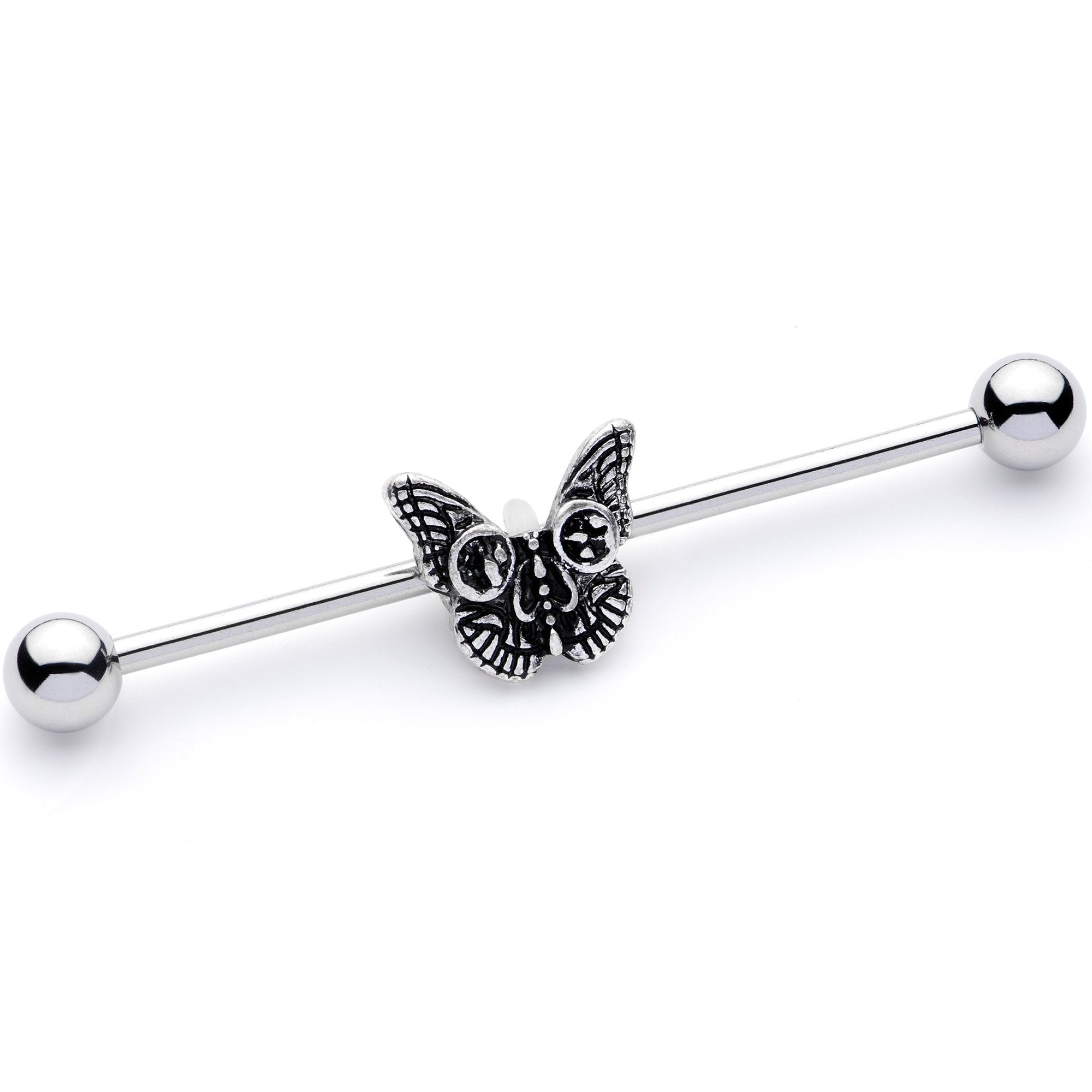 14G Death Mask Butterfly Industrial Barbell 38mm