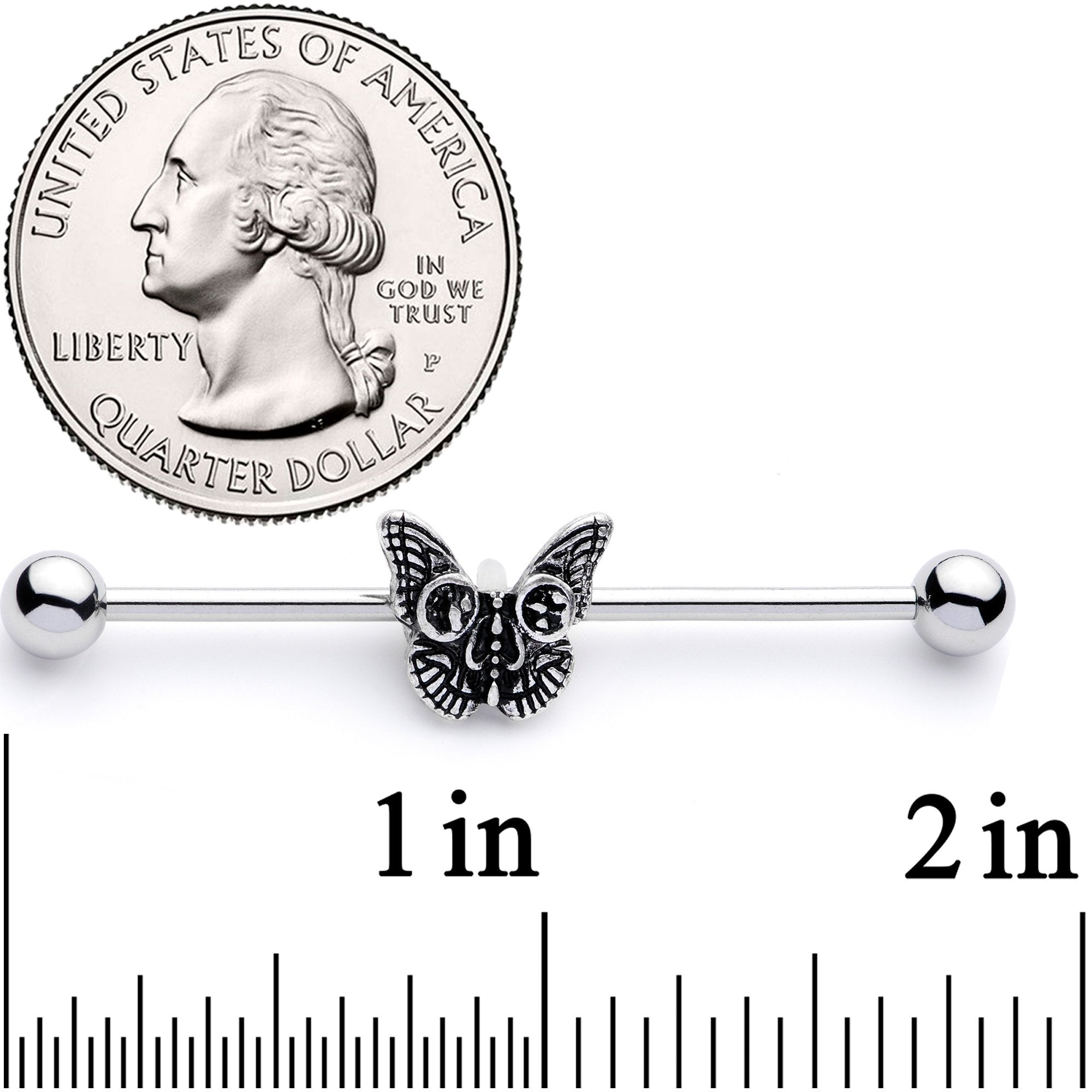 14G Death Mask Butterfly Industrial Barbell 38mm