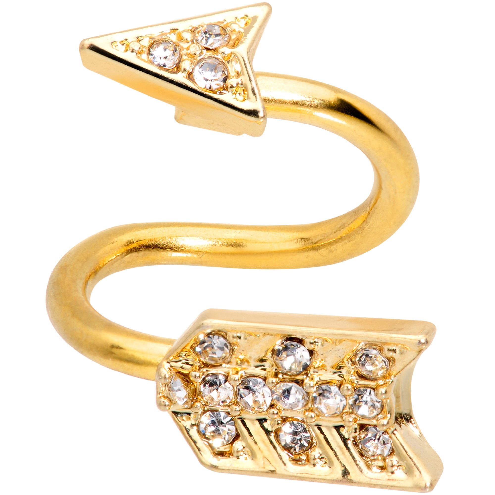 Clear Gem Gold Tone Cupids Arrow Spiral Twister Belly Ring