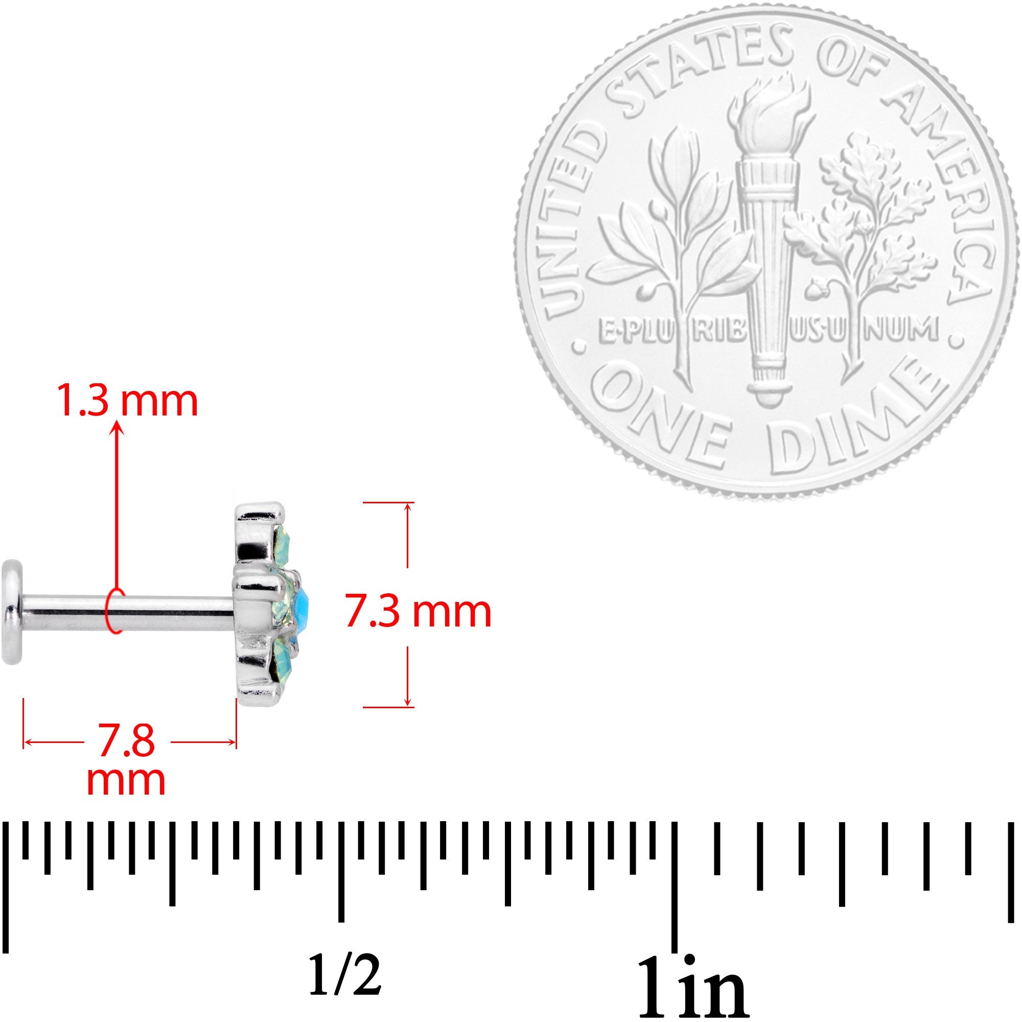 16G 5/16 Blue Faux Opal Internally Threaded Flower Labret