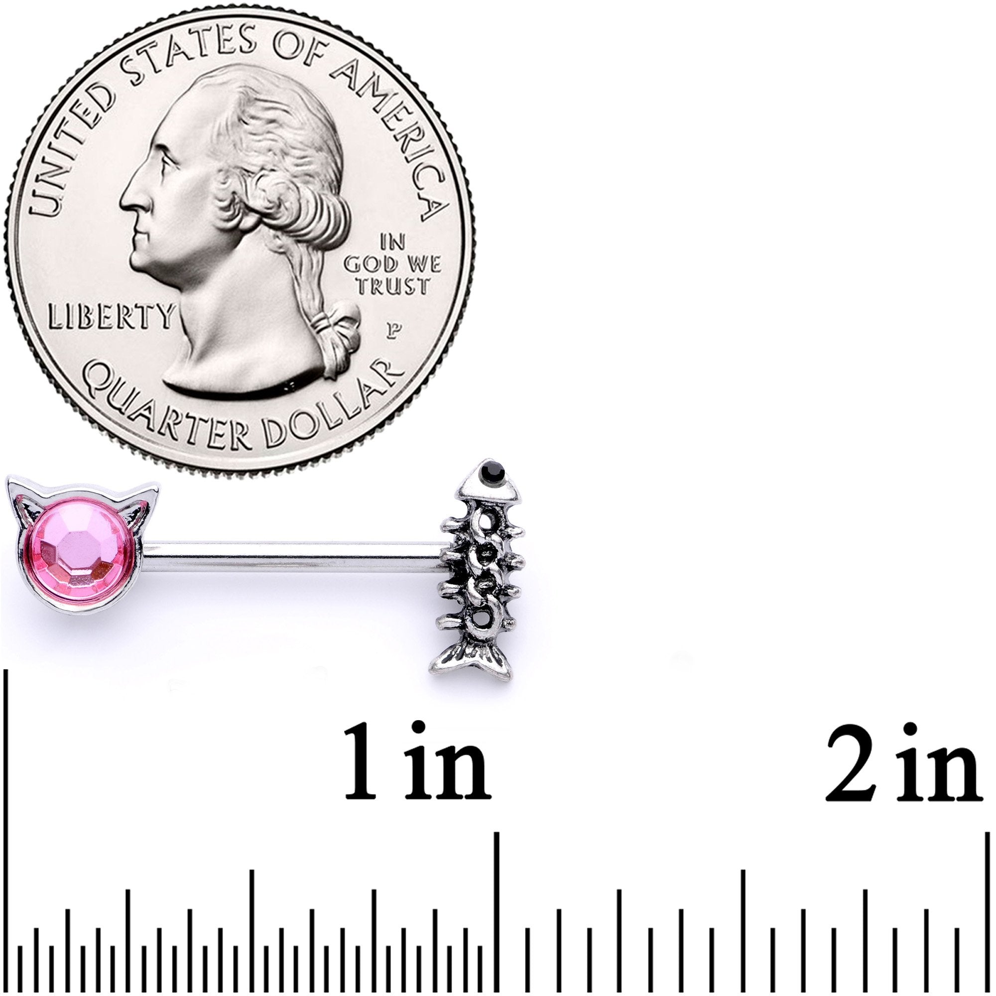 14G 9/16 Pink Black Gem Hungry Kitty Cat Barbell Nipple Ring Set