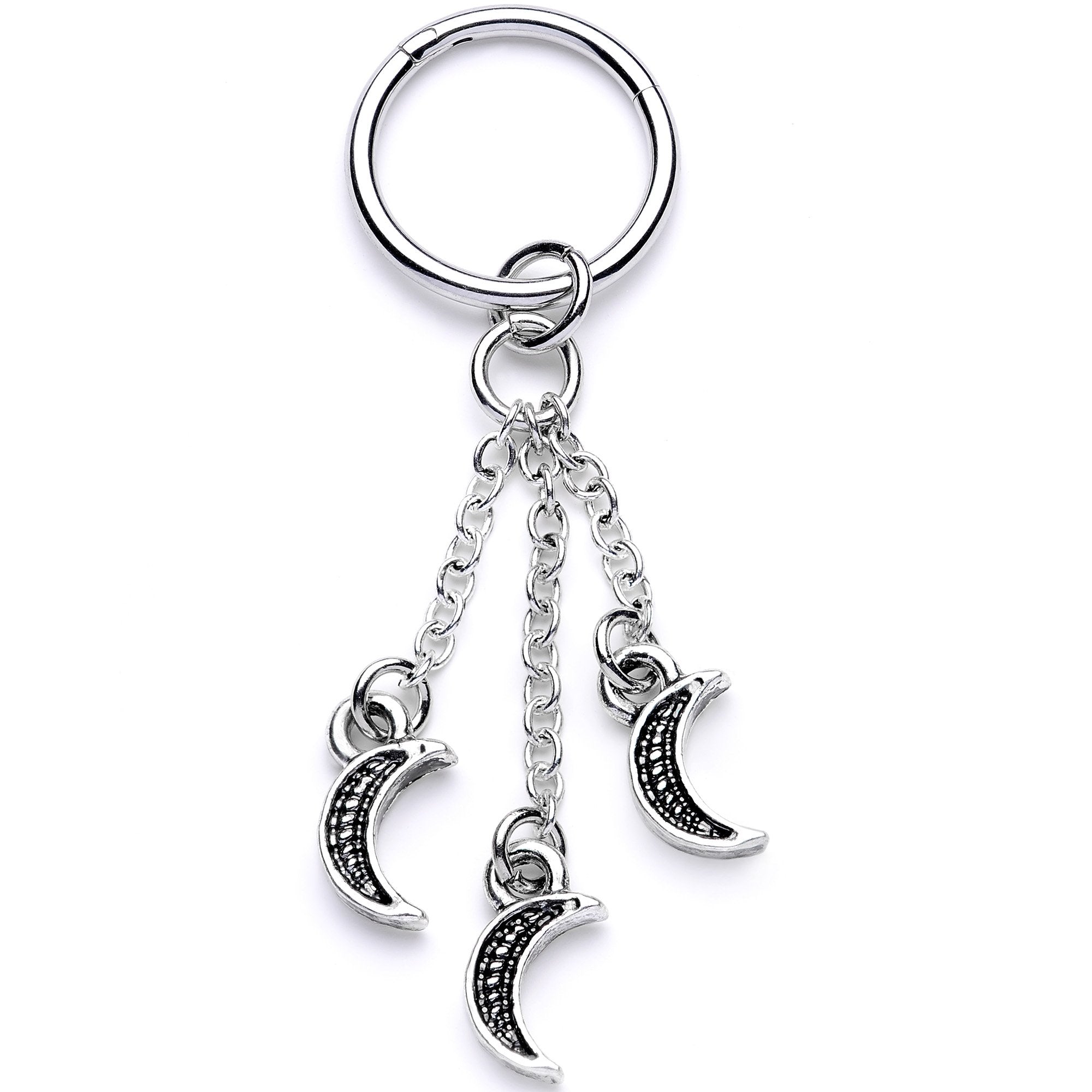 16G 3/8 Triple Crescent Moon Dangle Hinged Segment Ring