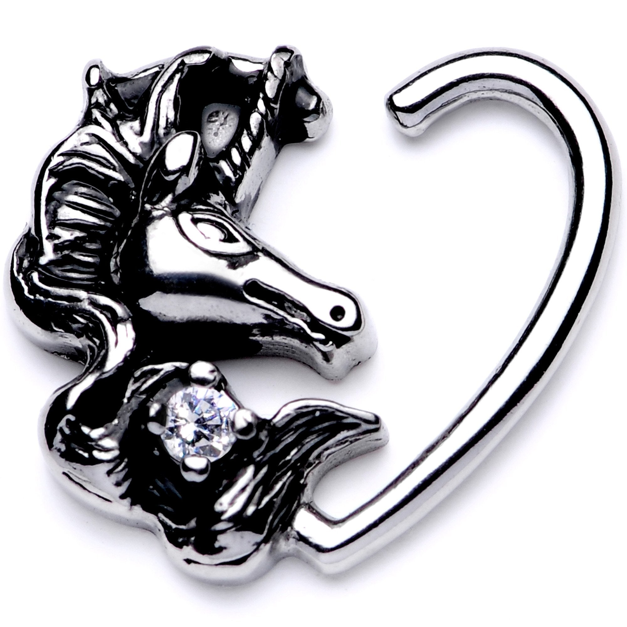 16G 3/8 Clear CZ Unicorn Right Heart Closure Ring