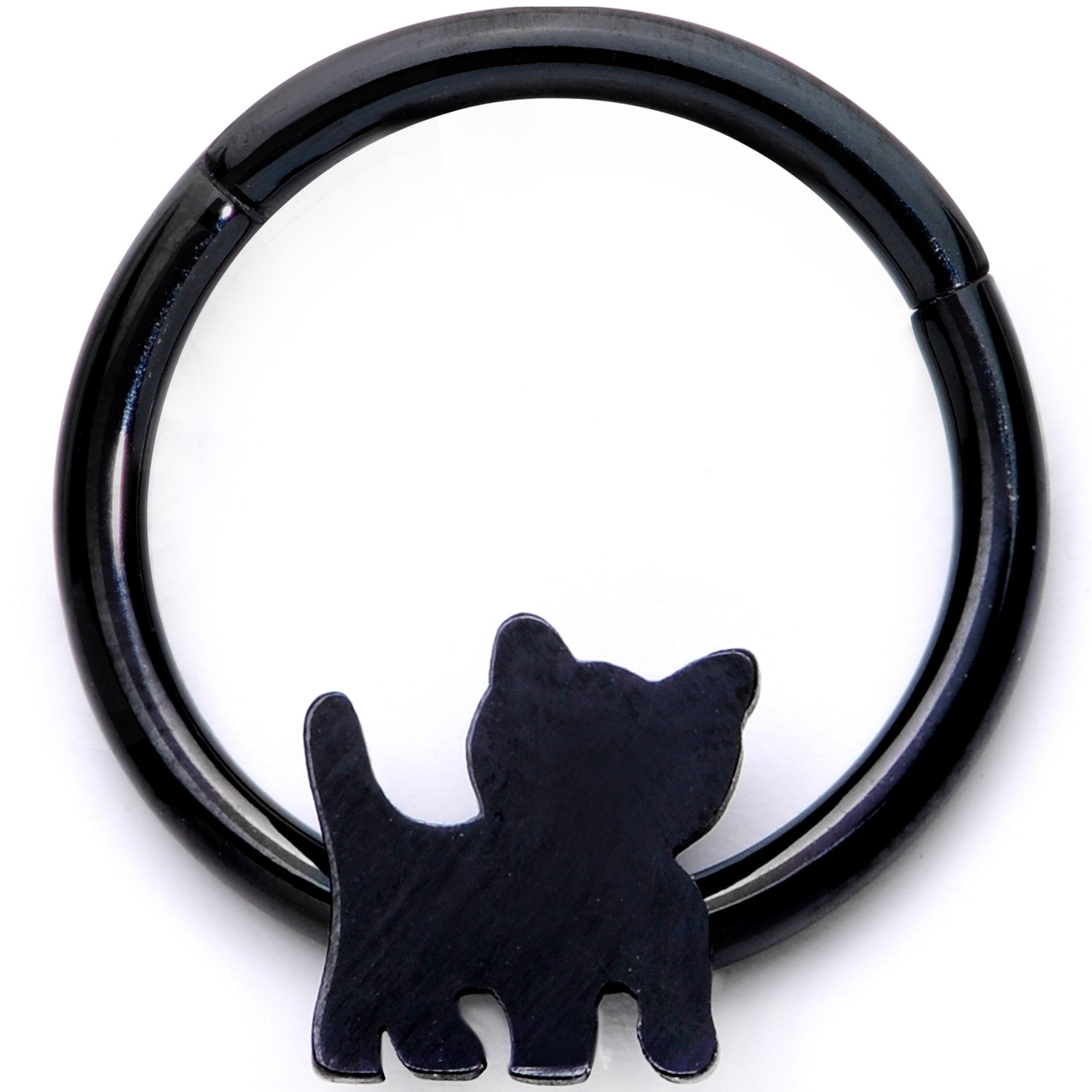 16G 3/8 Black Kitty Cat Hinged Segment Ring