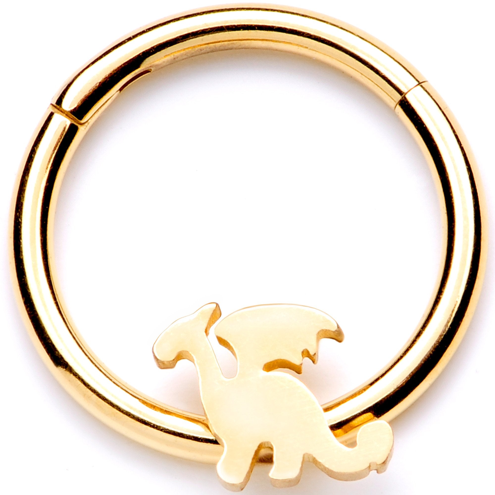 16G 3/8 Gold Tone Fantasy Dragon Hinged Segment Ring