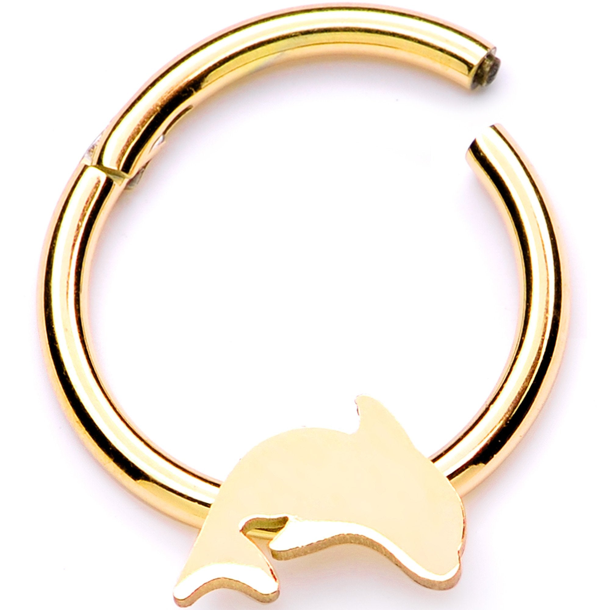 16G 3/8 Gold Tone Leaping Dolphin Hinged Segment Ring