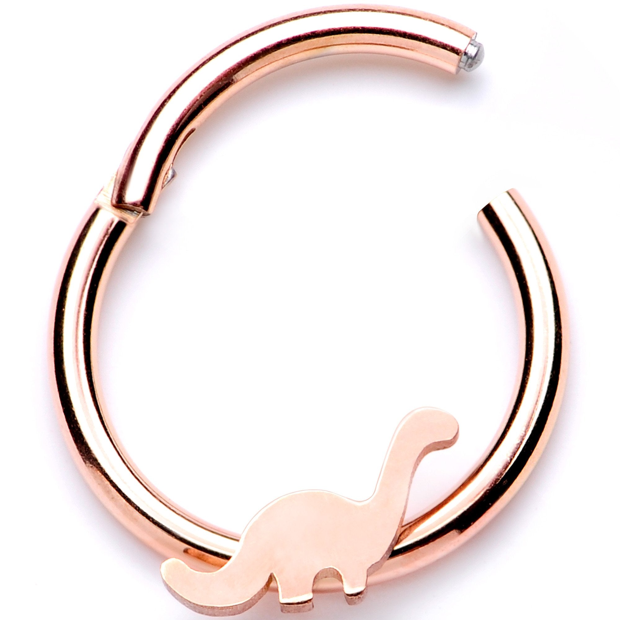 16G 3/8 Rose Gold Tone Tiny Dinosaur Hinged Segment Ring