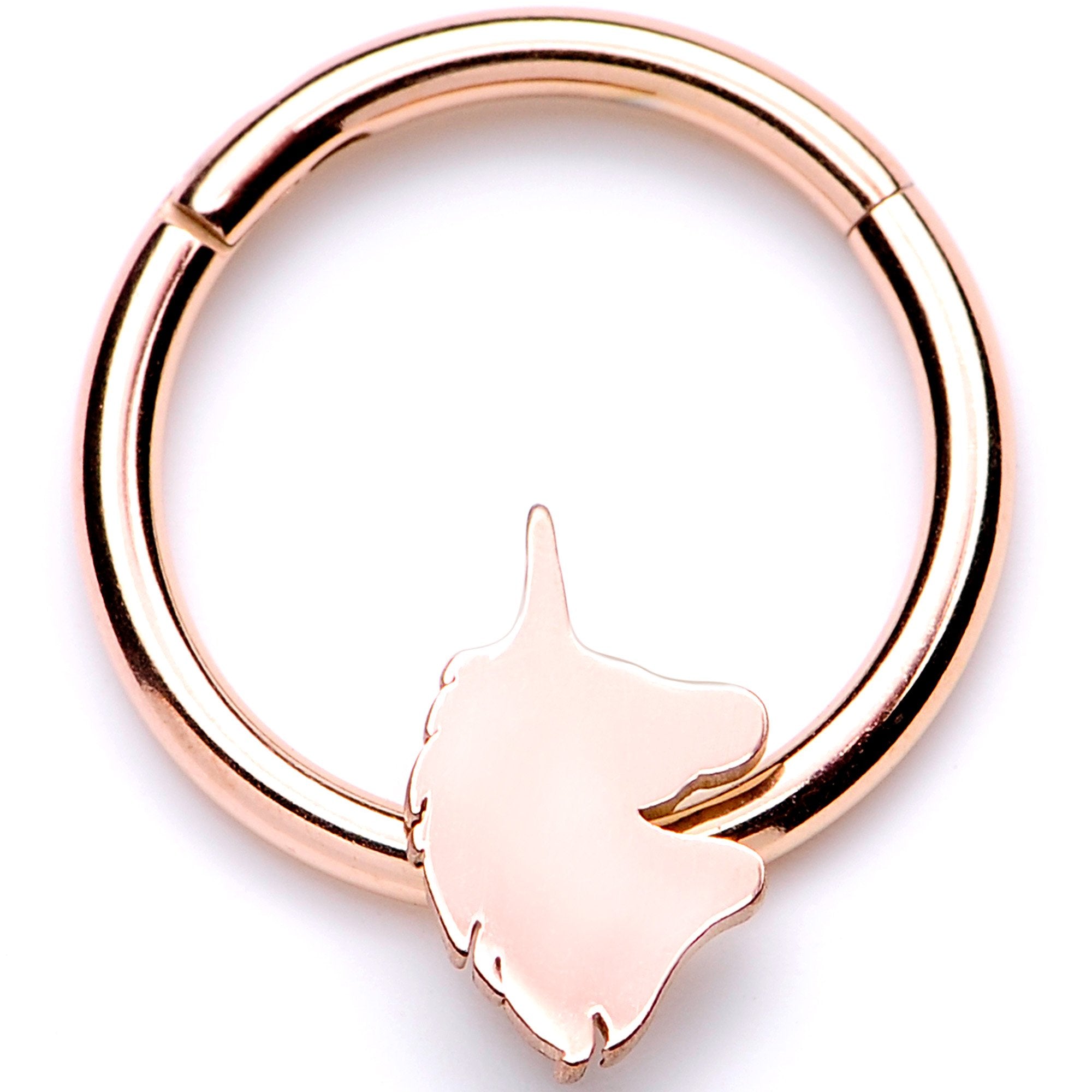 16G 3/8 Rose Gold Tone Unicorn Hinged Segment Ring