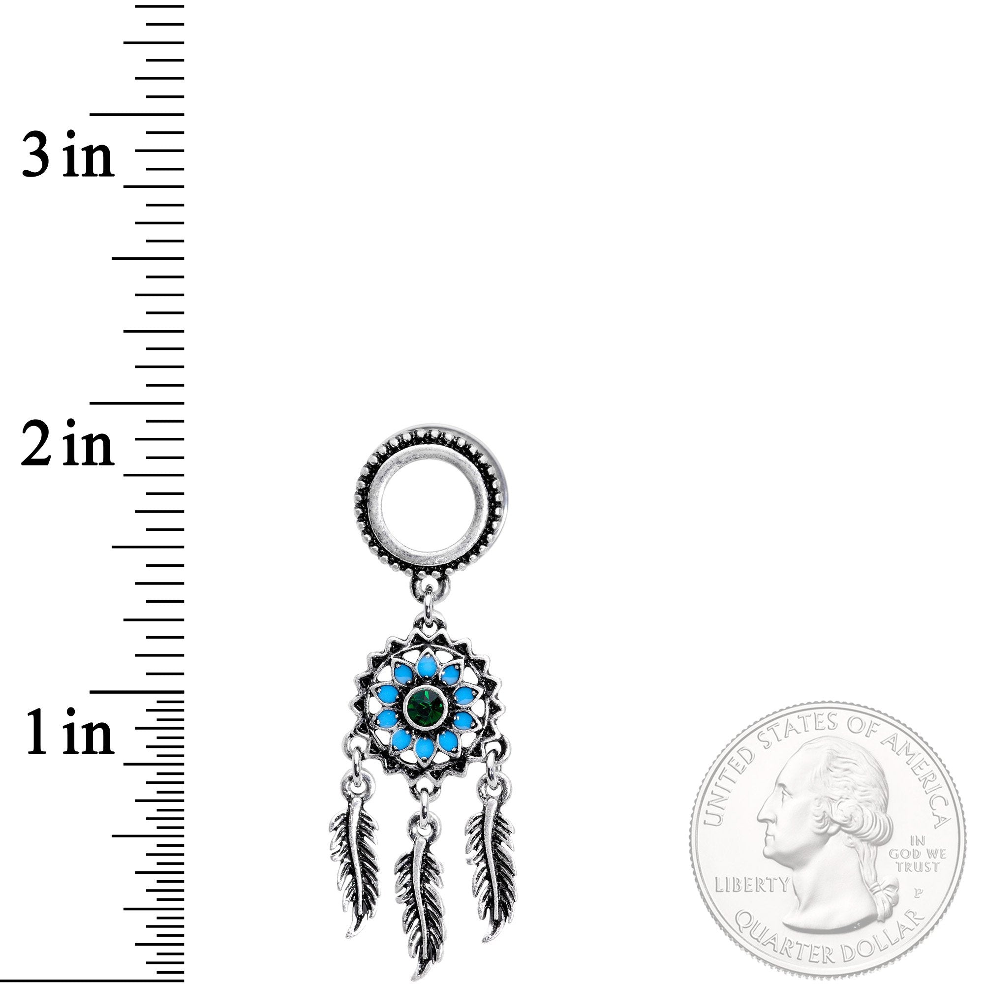 Green Gem Feather Dreamcatcher Screw Fit Tunnel Plug Set