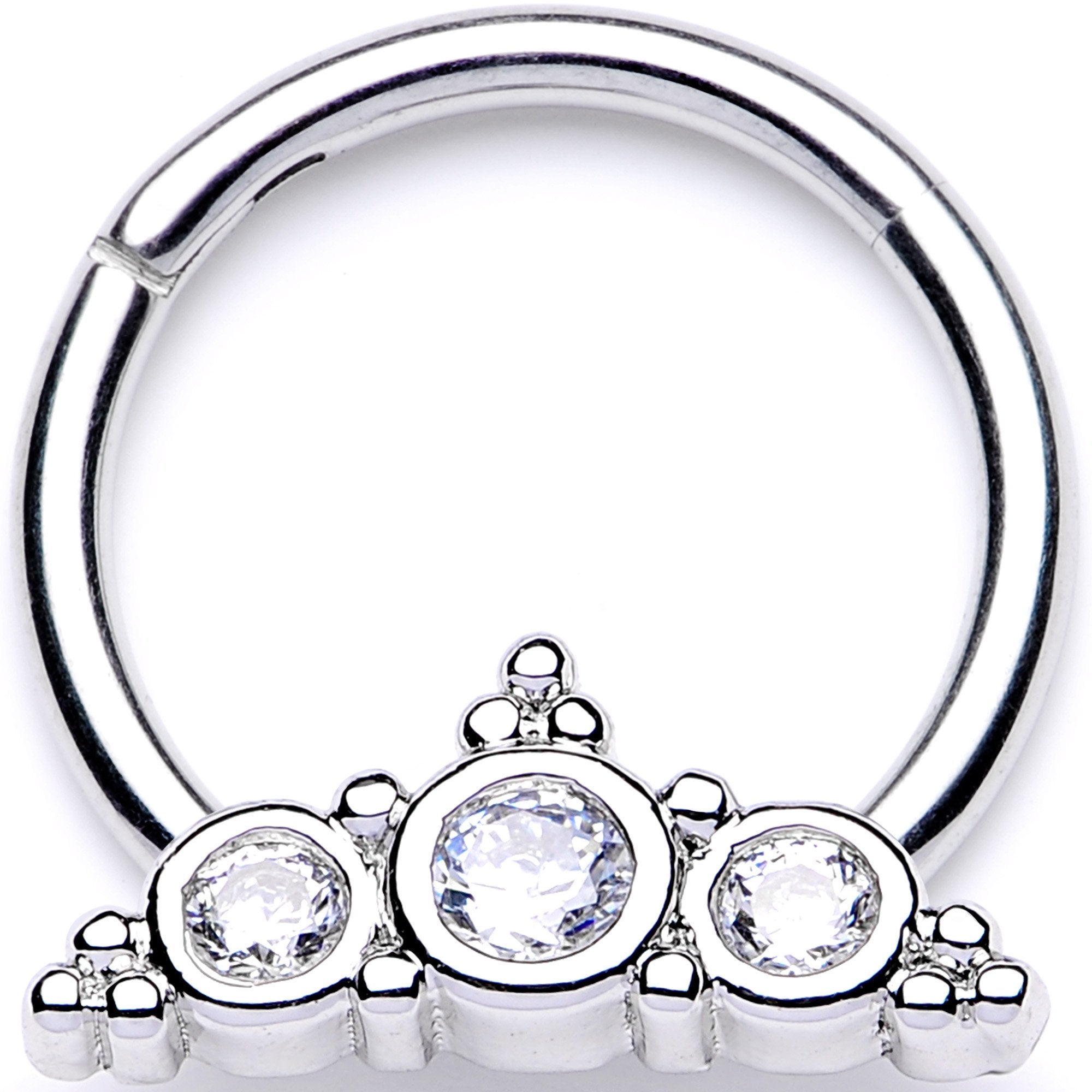 16G 3/8 Clear CZ Art Deco Arc Hinged Segment Ring