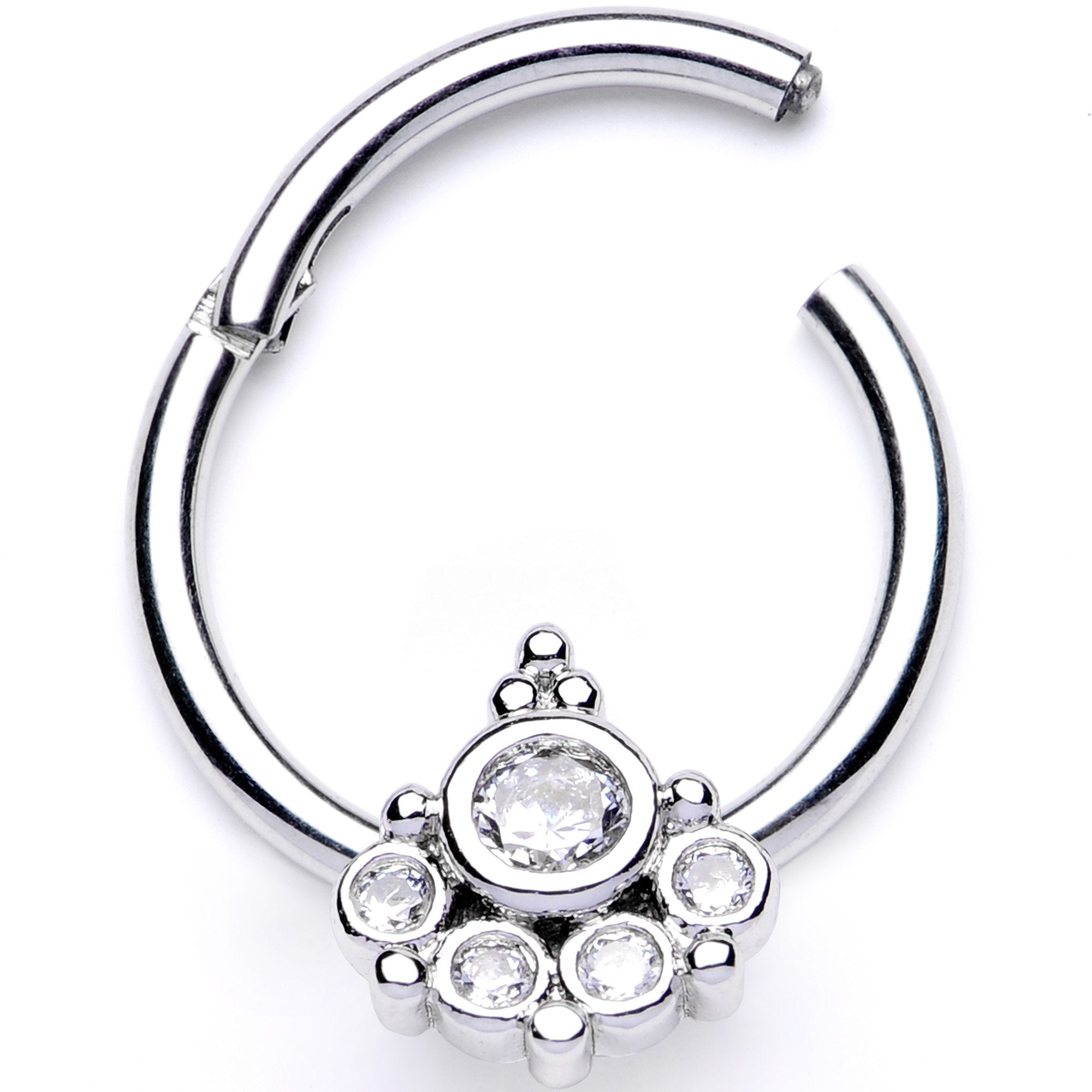 16G 3/8 Clear CZ Gem Geometric Hinged Segment Ring