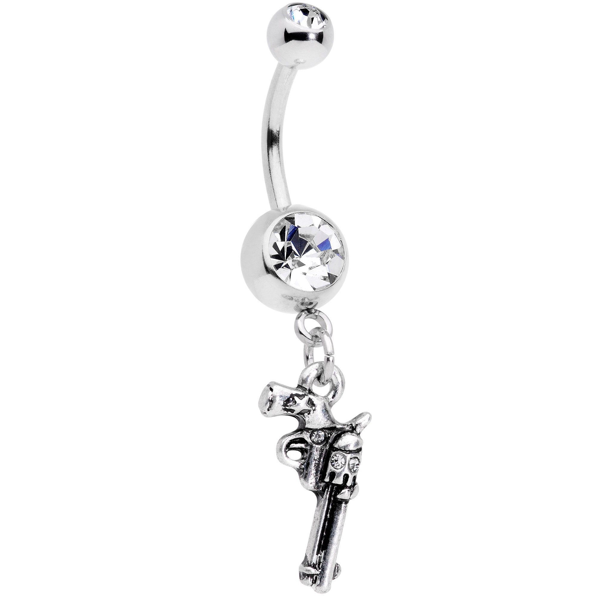 Clear Gem Under the Gun Dangle Belly Ring