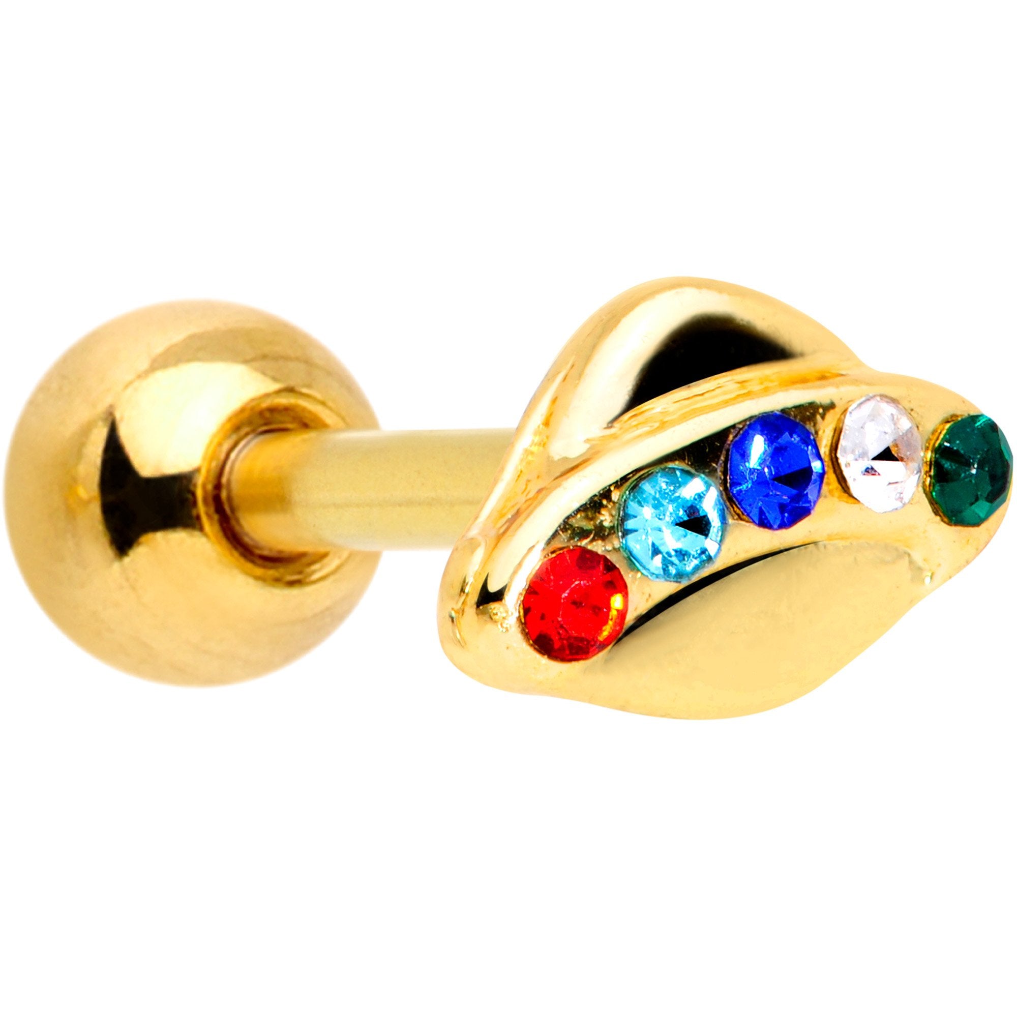 16G 1/4 Multicolor Gem Gold Tone UFO Cartilage Tragus