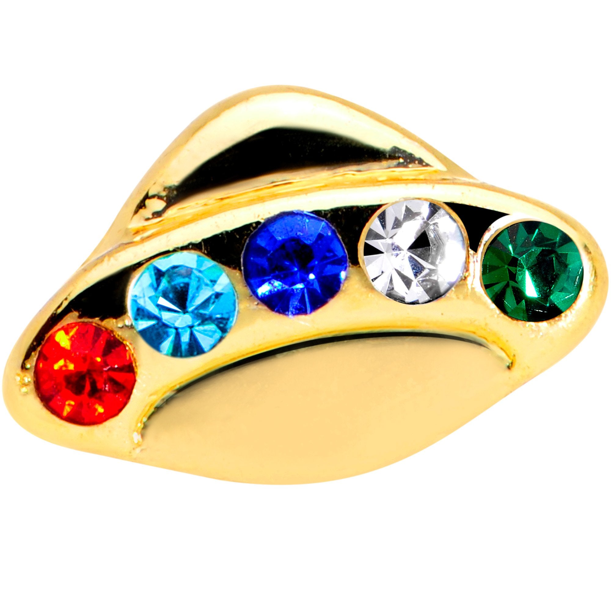 16G 1/4 Multicolor Gem Gold Tone UFO Cartilage Tragus