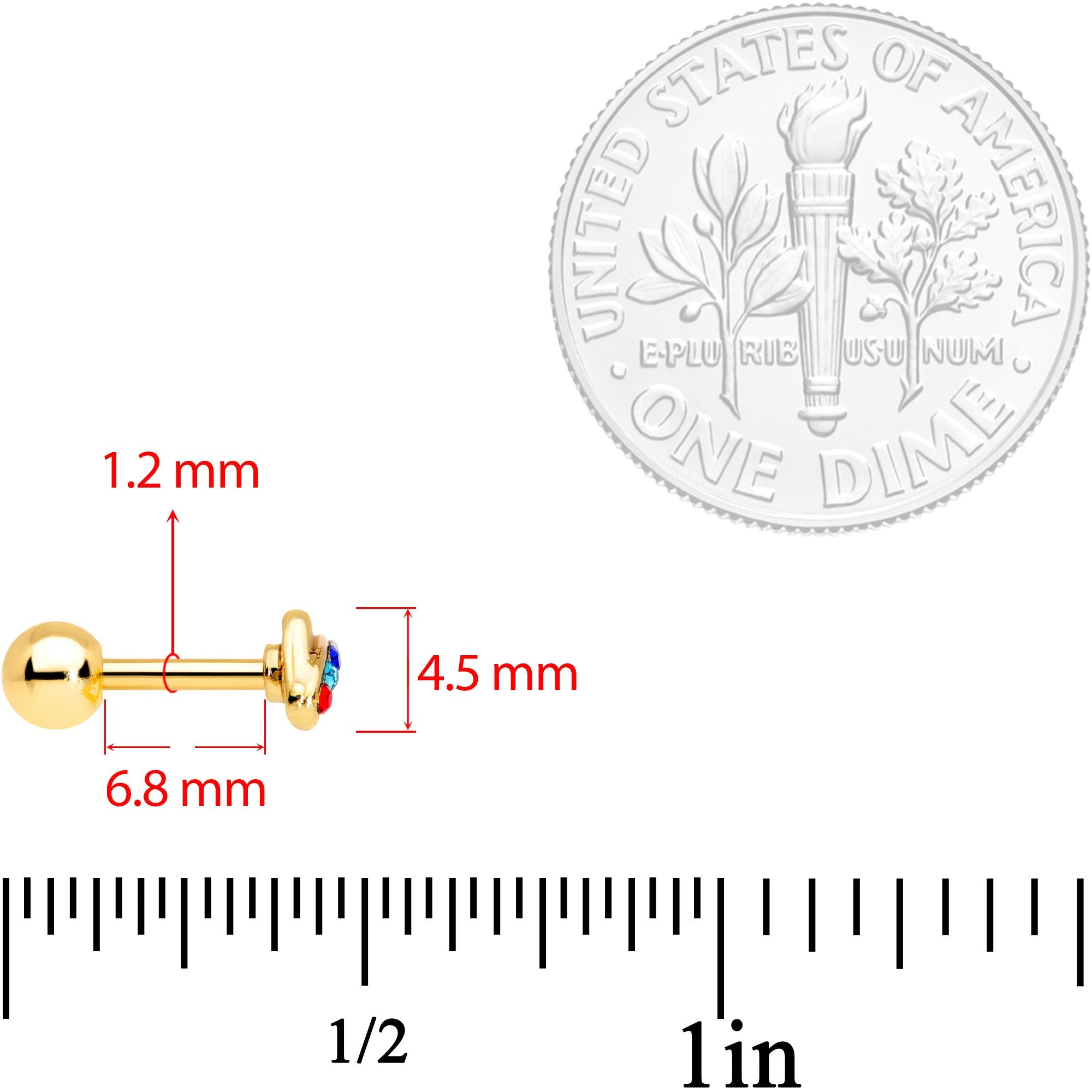 16G 1/4 Multicolor Gem Gold Tone UFO Cartilage Tragus