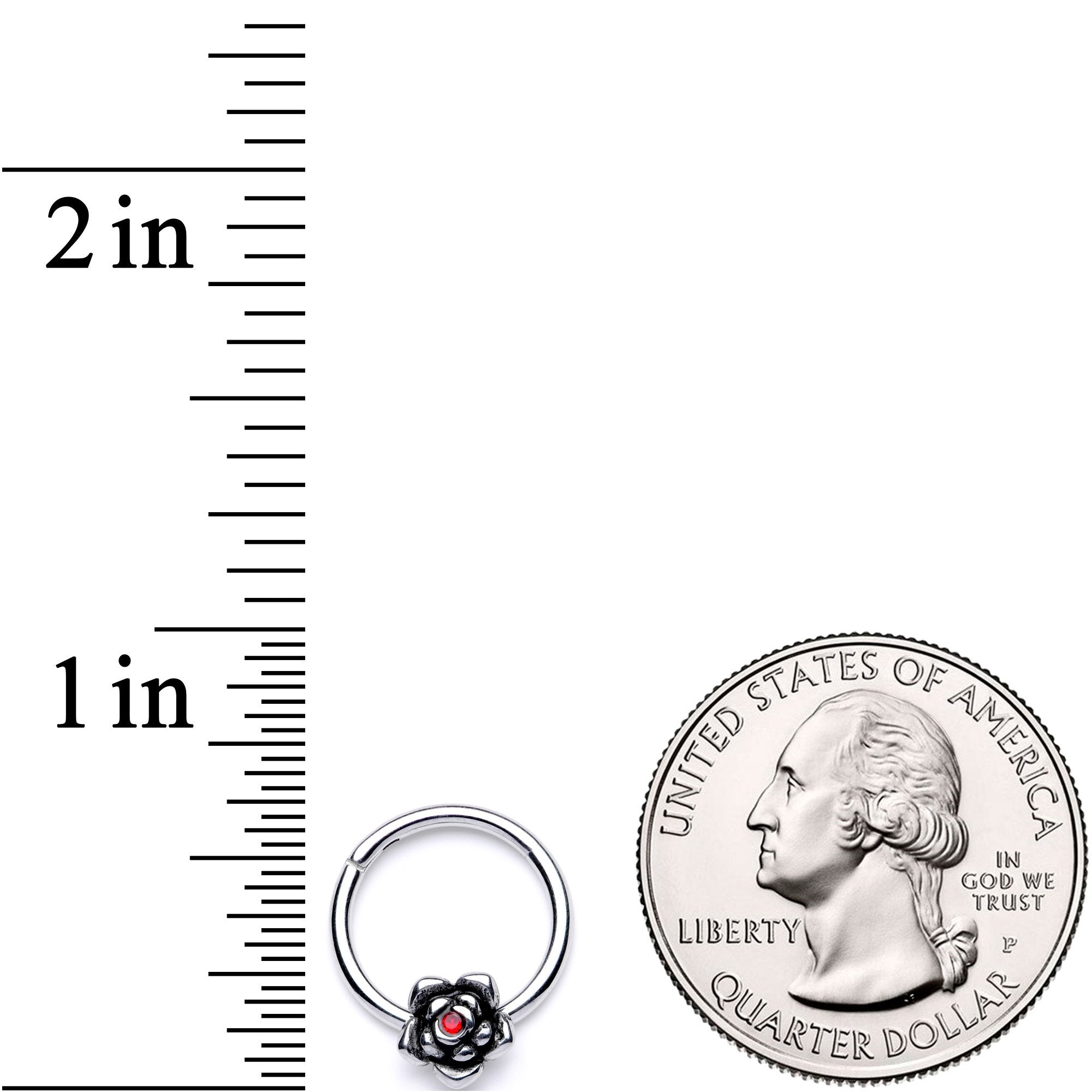 16G 3/8 Red Gem Tiny Flower Hinged Segment Ring