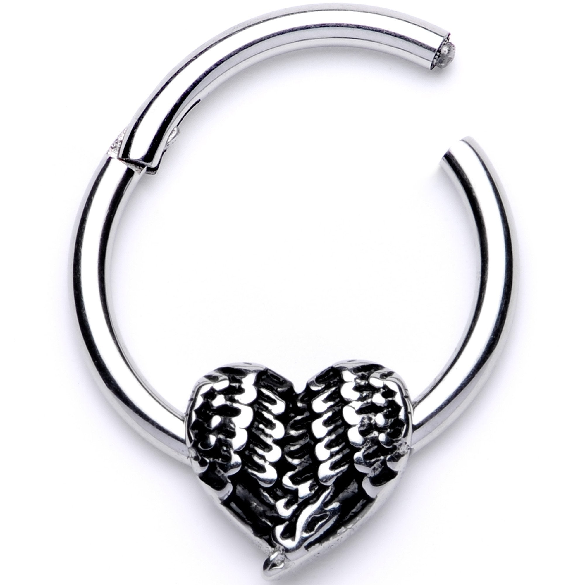 16G 3/8 Textured Geometric Heart Hinged Segment Ring