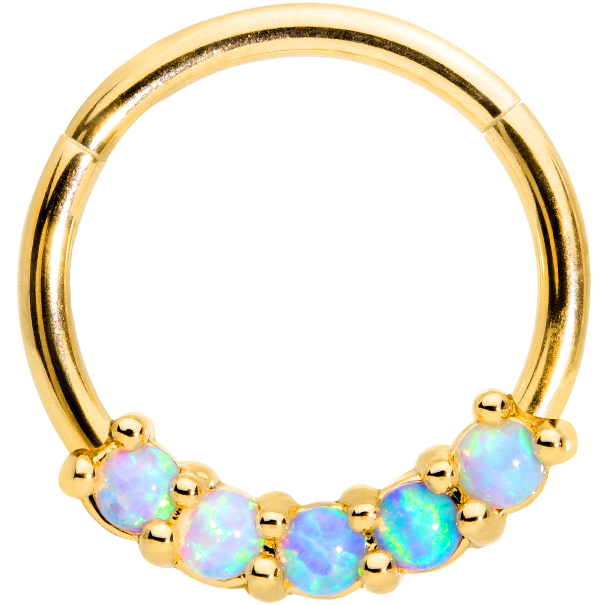 16G 3/8 Five Synthetic Opal Gold Tone Hinged Segment Ring
