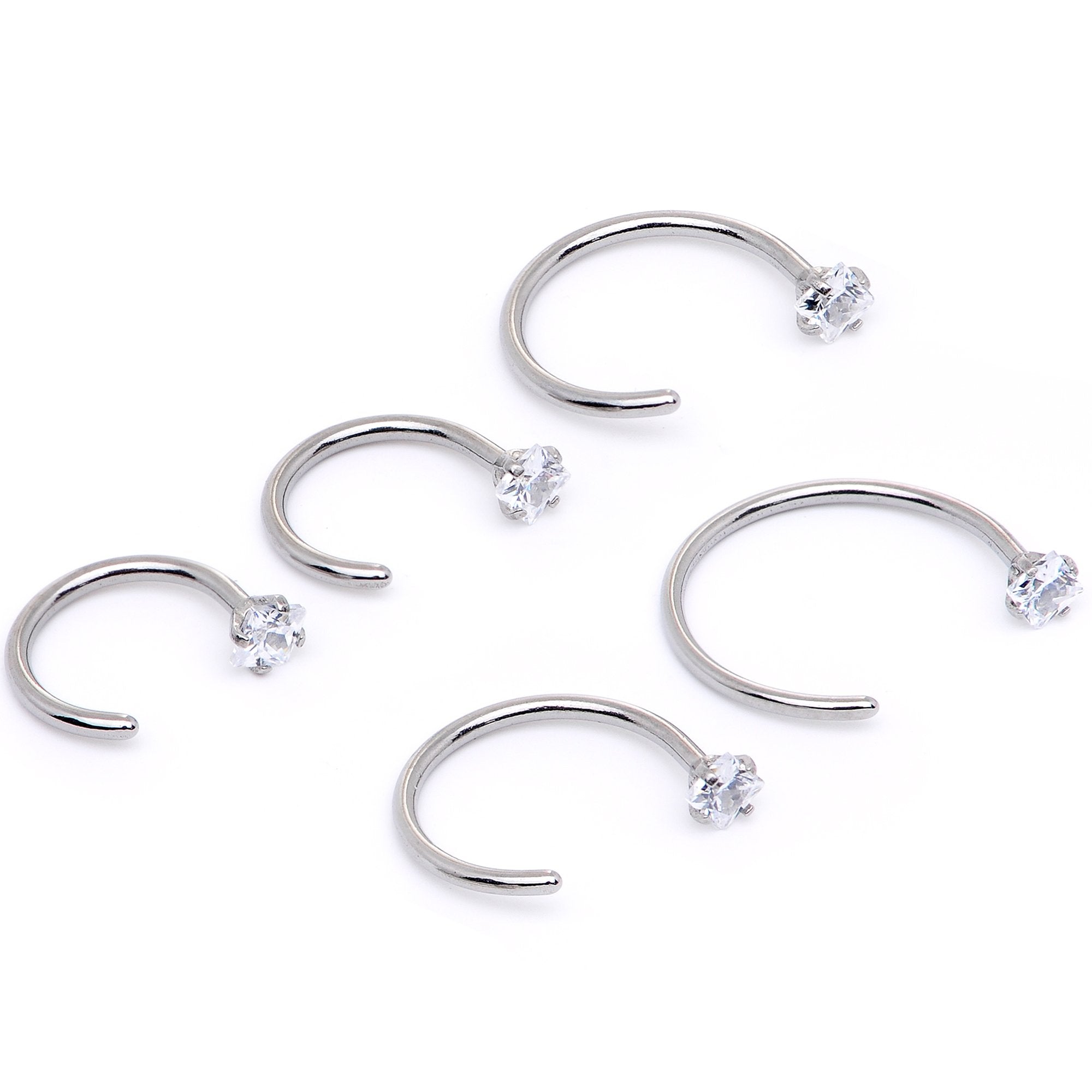 20G Clear Gem Rhombus Multiple Size Nose Hoop Set of 5
