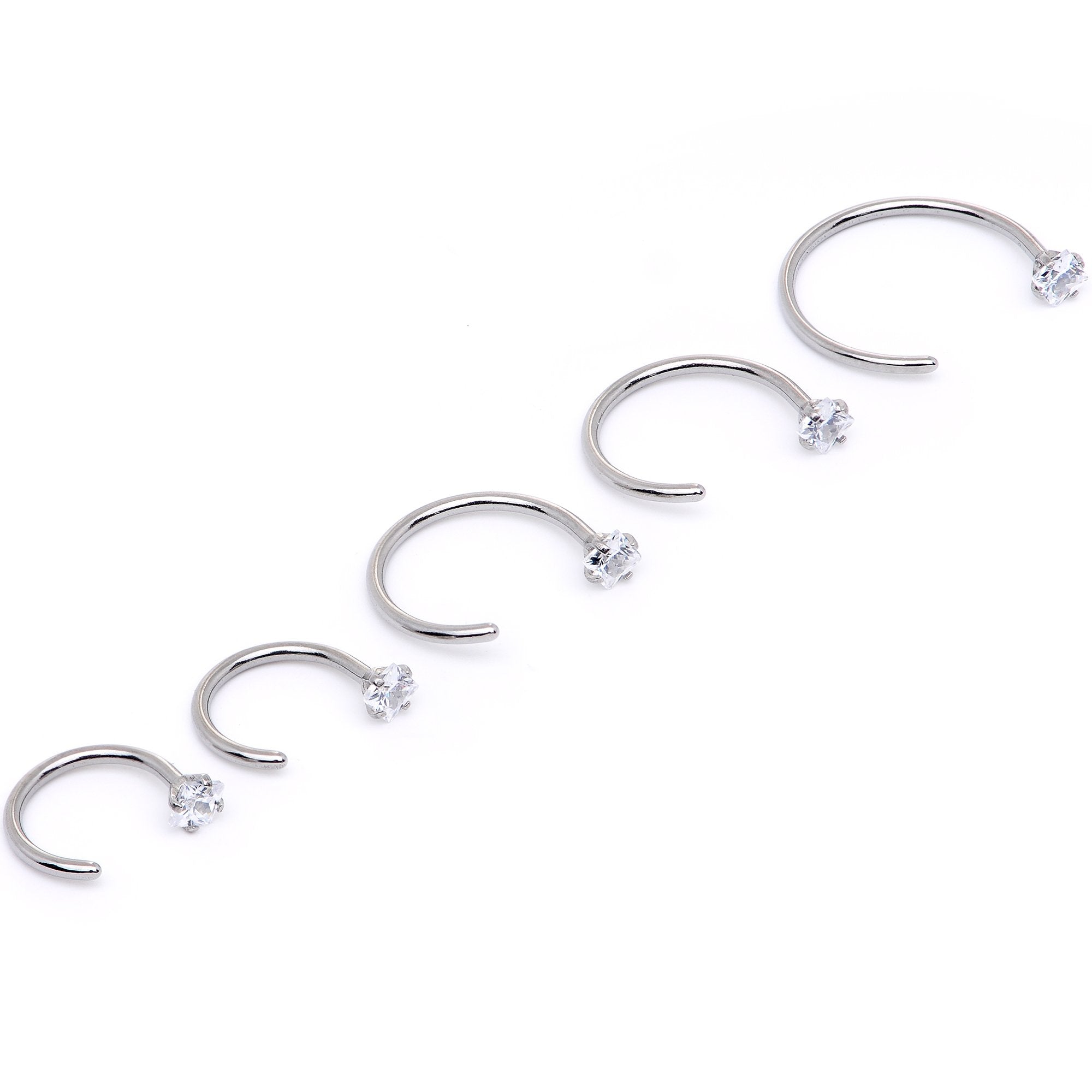 20G Clear Gem Rhombus Multiple Size Nose Hoop Set of 5