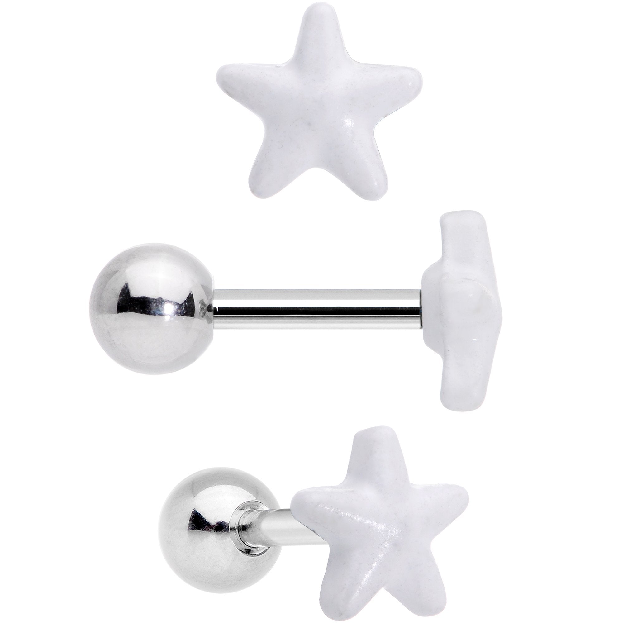 16G 1/4 Blue White Glow Star Hand Cartilage Earring Set of 3