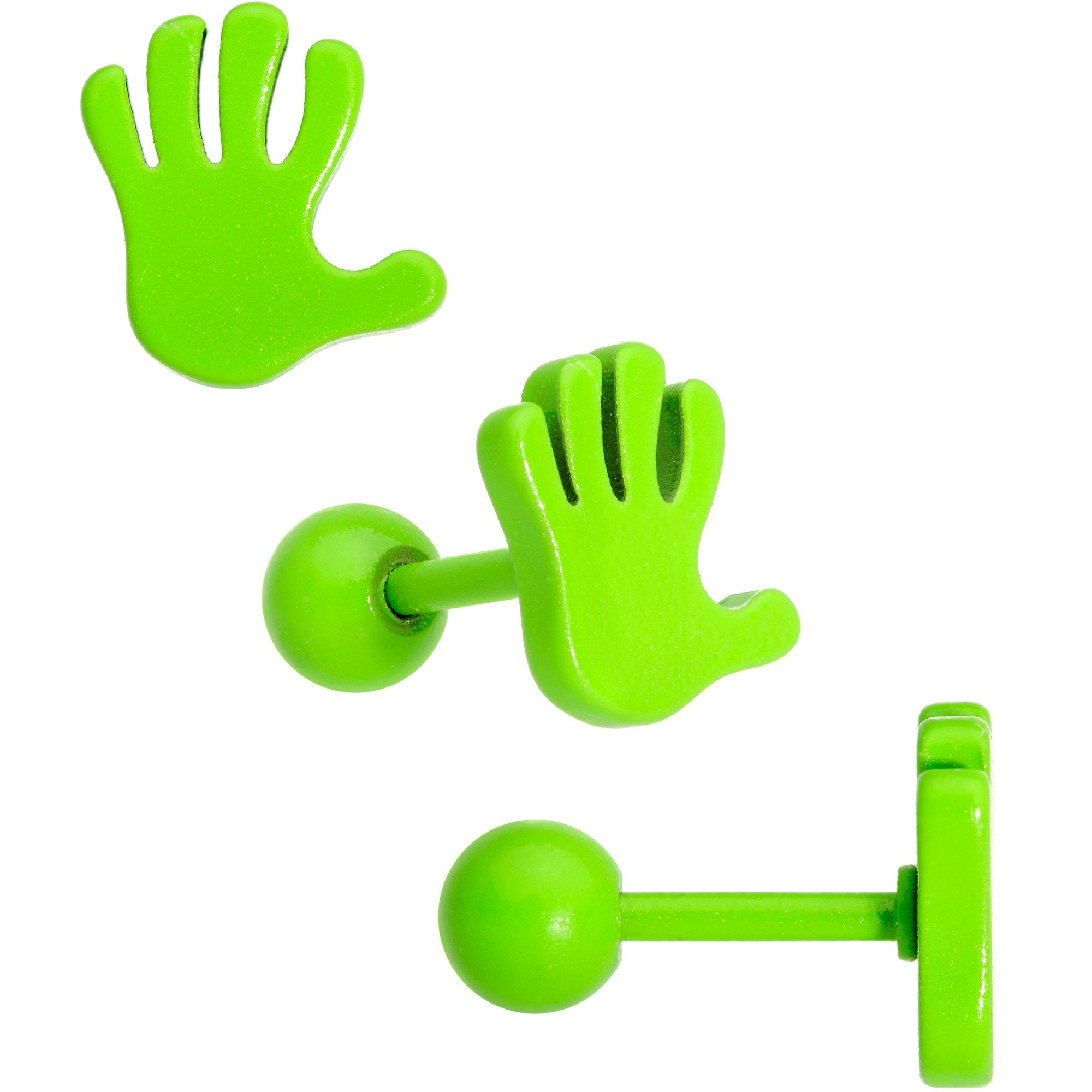 16G 1/4 Green White Glow Star Hand Cartilage Earring Set of 3