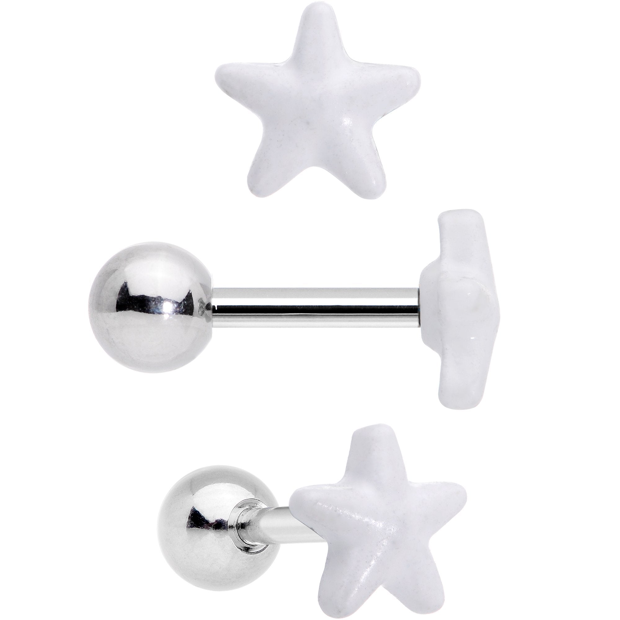 16G 1/4 Green White Glow Star Hand Cartilage Earring Set of 3