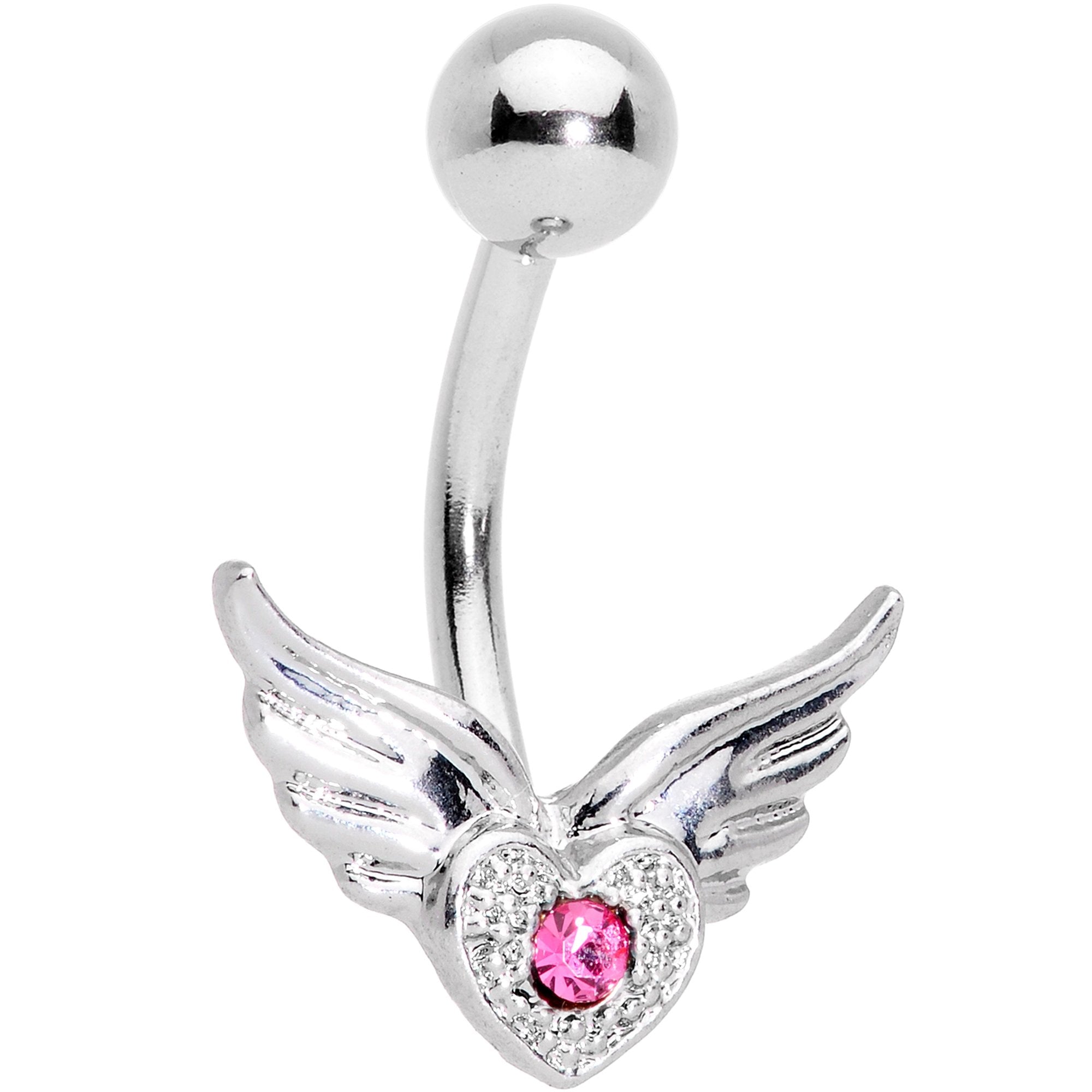 Pink Gem Valentines Day Winged Heart Belly Ring Set of 4
