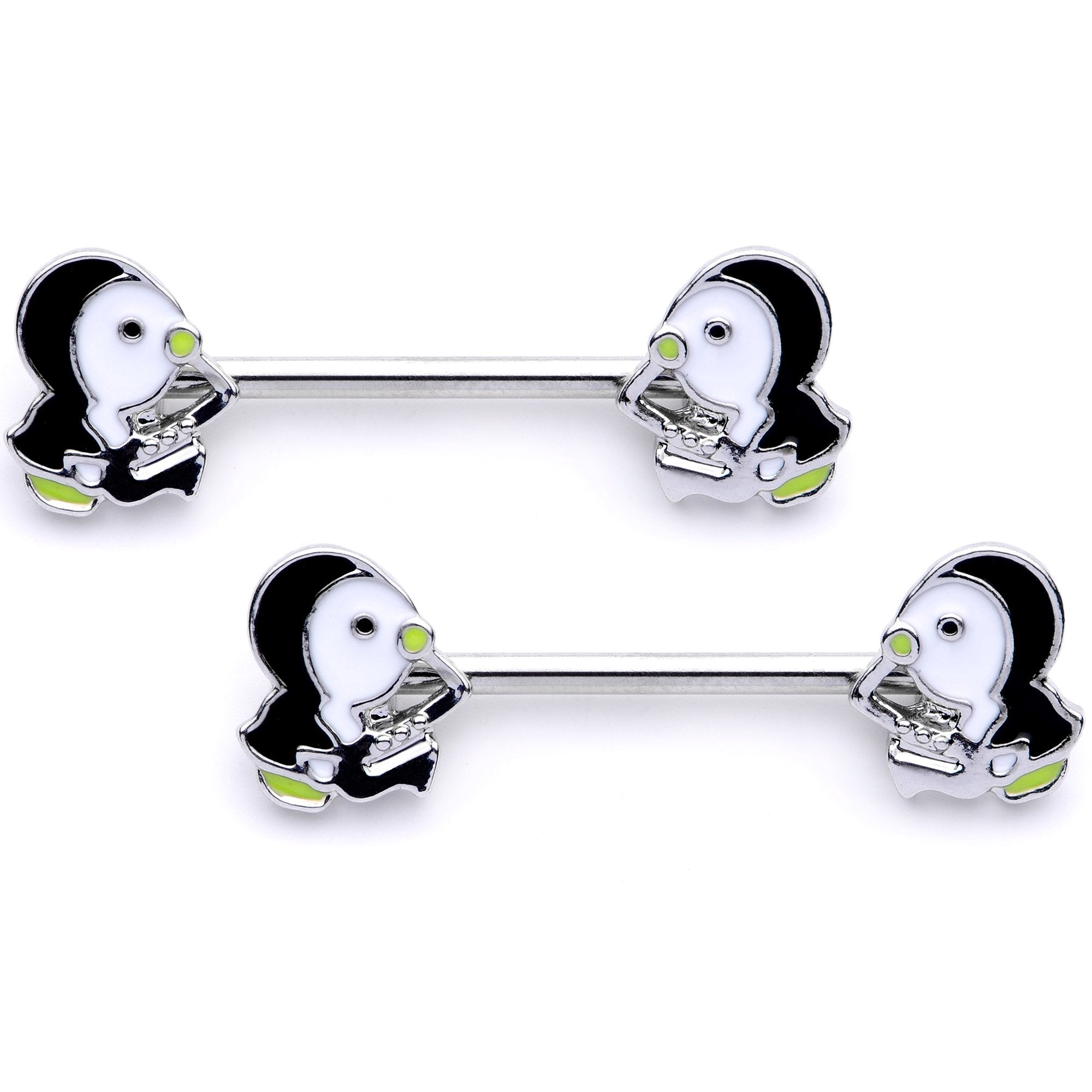 14G 9/16 1/2 Winter Penguins Horseshoe Barbell Nipple Ring Set