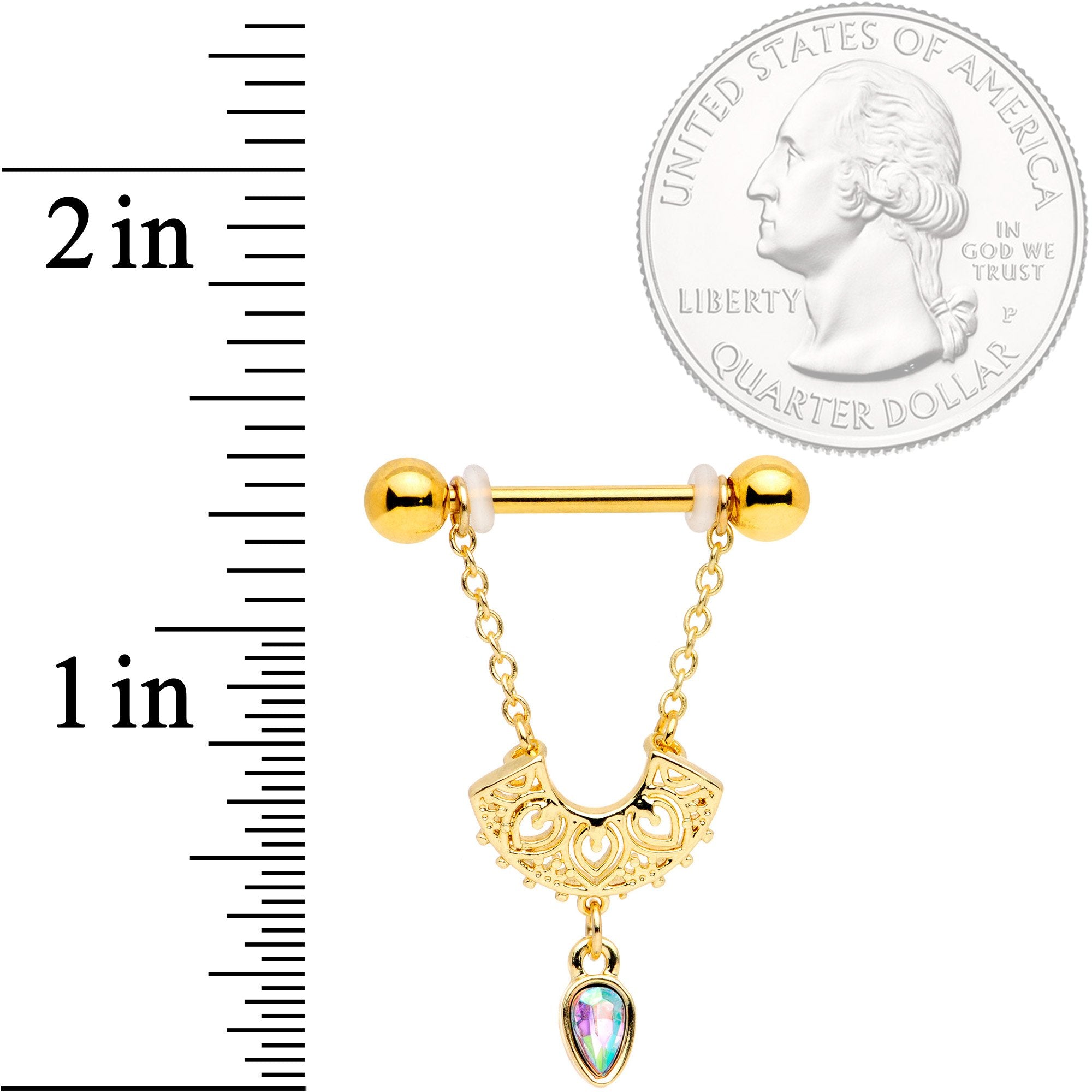 14G 9/16 Aurora Gem Gold Tone Fan Dangle Barbell Nipple Ring Set