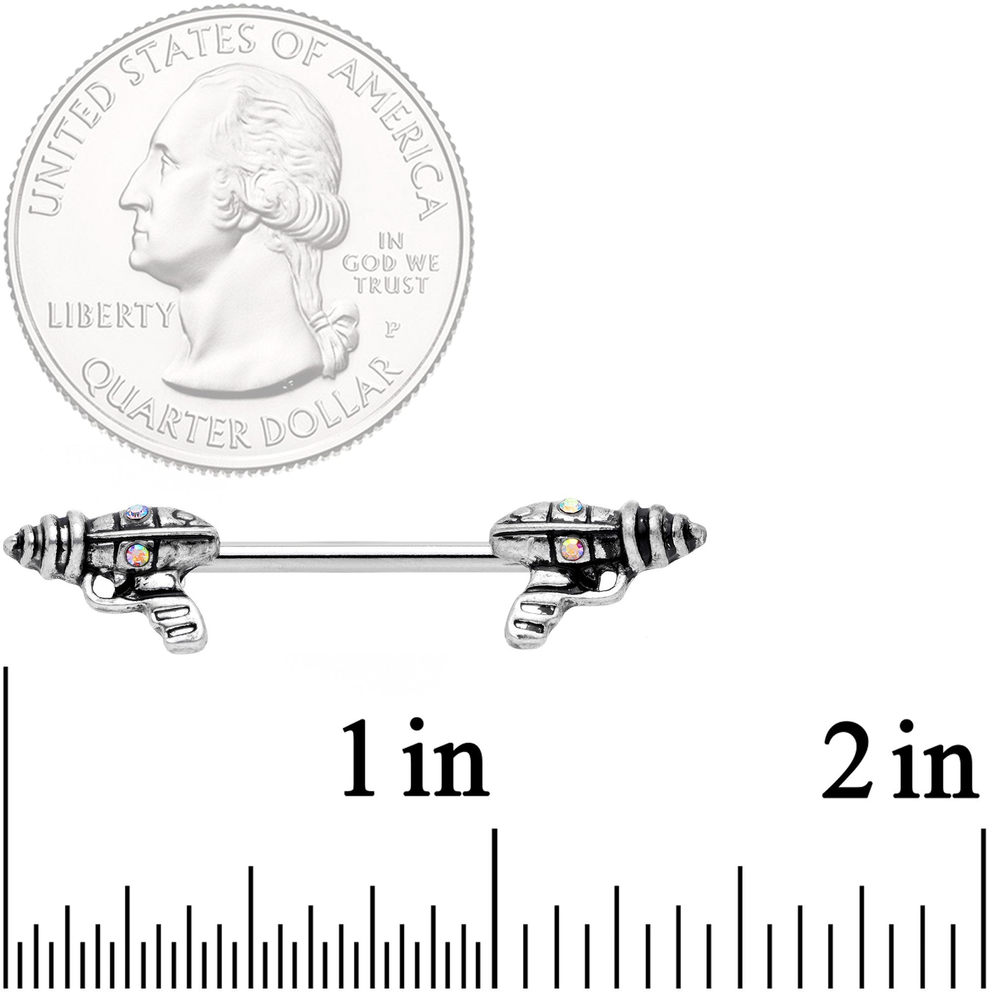 14G 9/16 Aurora Gem Mystery Ray Gun Barbell Nipple Ring Set