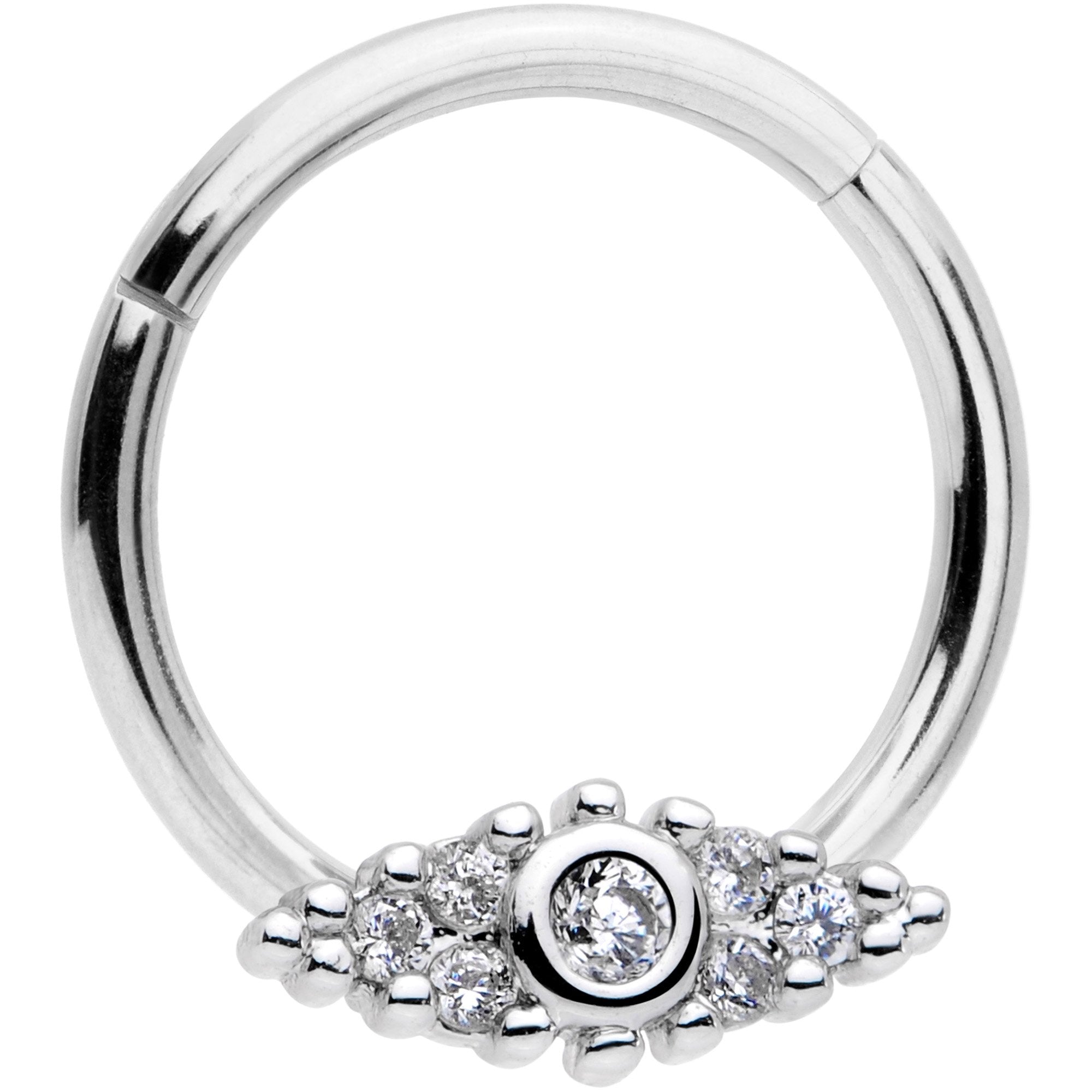 16G 3/8 Clear CZ Gem Art Deco Cat Eye Hinged Septum Segment Ring